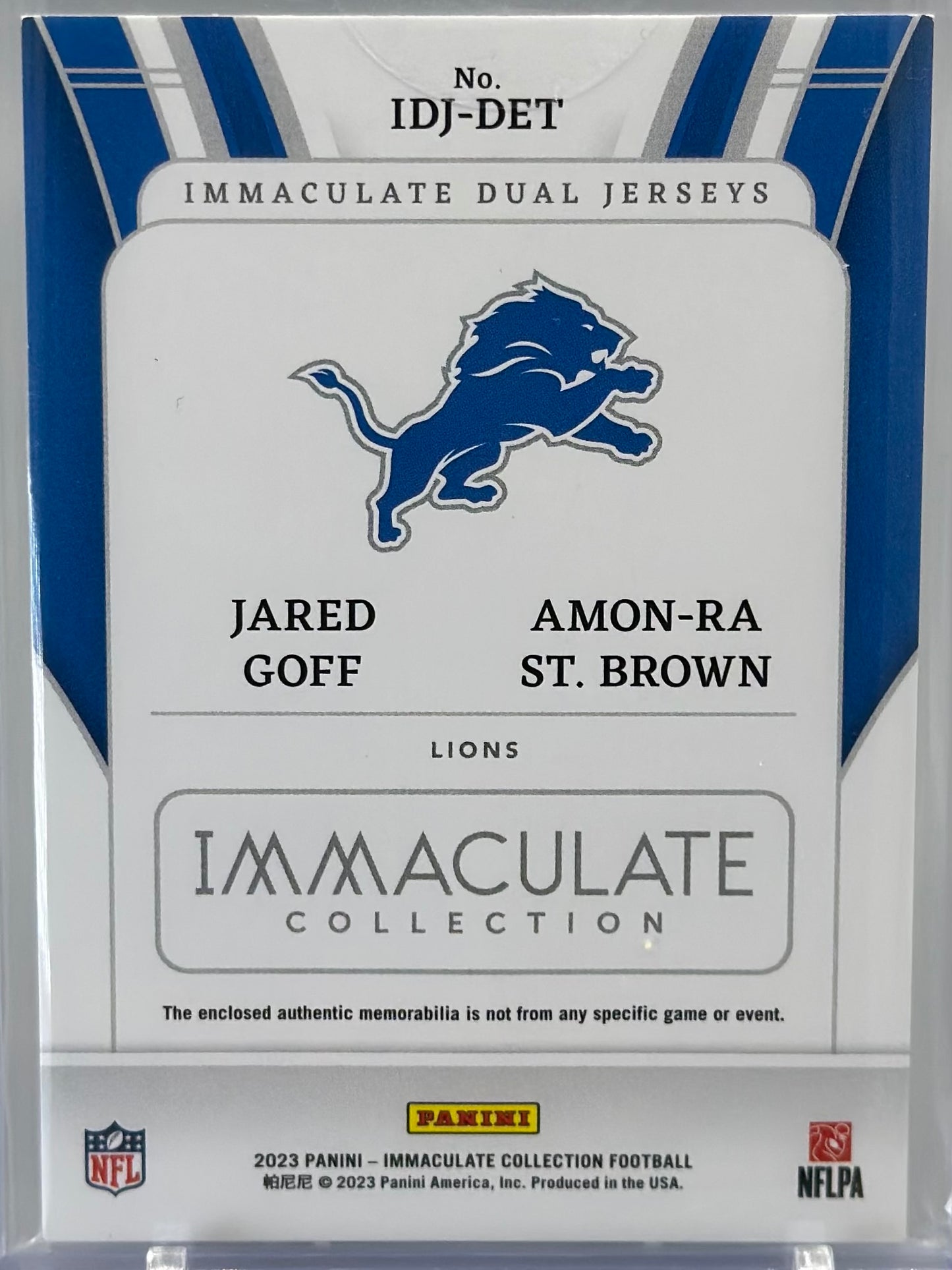 Amon-Ra St. Brown Jared Goff 2023 Immaculate Dual Jerseys /49 #IDJ-DET