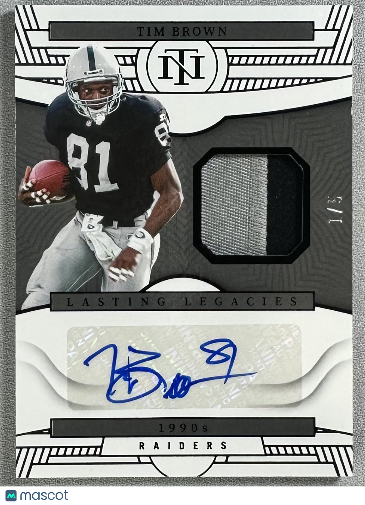 2022 Panini National Treasures Tim Brown Lasting Legacies Prime Black /5