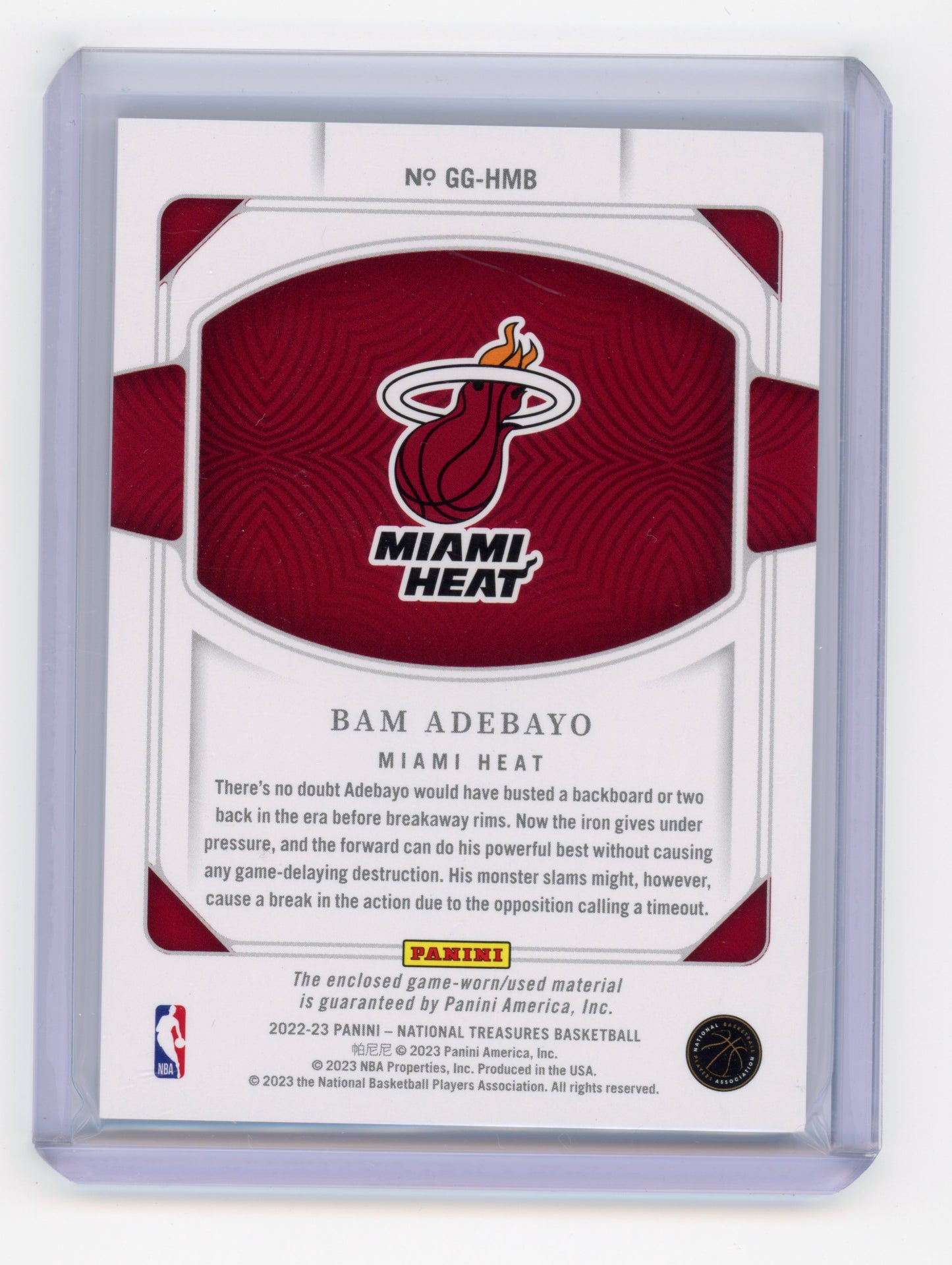 2022 Panini National Treasures Bam Adebayo Game Gear Prime /25 #GG-HMB