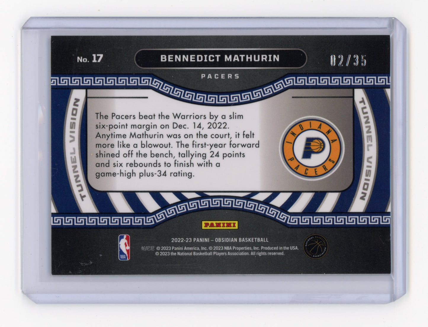 2022 Panini Obsidian Bennedict Mathurin Tunnel Vision Orange Etch 02/35 #17