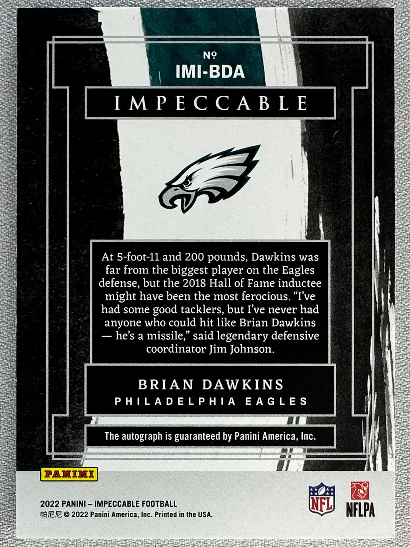 2022 Panini Impeccable Brian Dawkins Immortal Ink /25 #IMIBDA