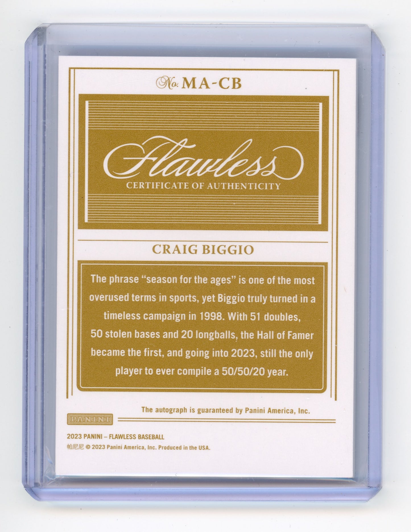 2023 Panini Flawless Craig Biggio Momentous Autographs Ruby 20/20 #MA-CB
