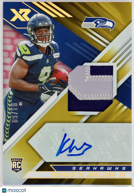 2022 Panini XR Kenneth Walker III Rookie Swatch Autographs Gold /10 #RSA-JH