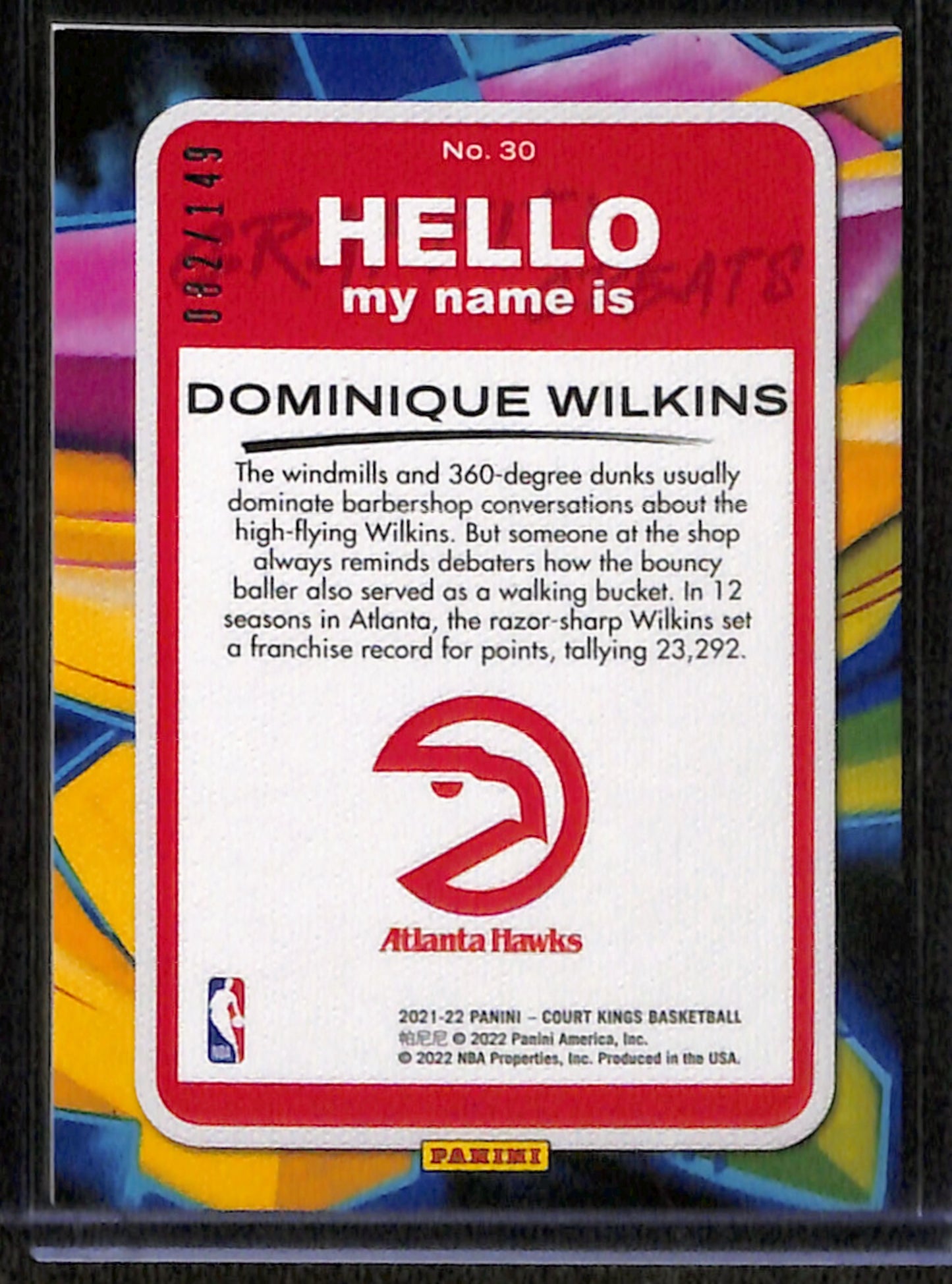 2021-22 Court Kings Dominique Wilkins Graffiti Greats Ruby /149 #30