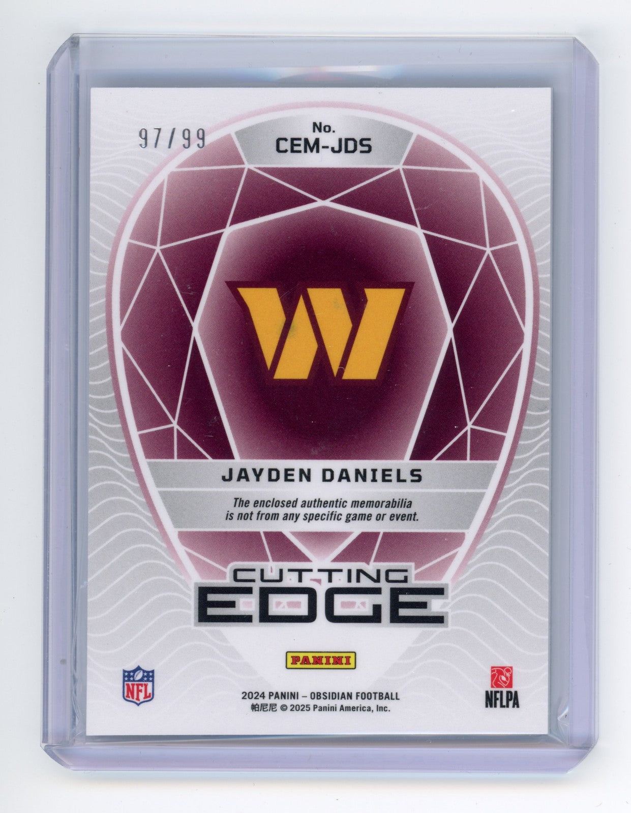 2024 Panini Obsidian Jayden Daniels Cutting Edge Materials Silver 97/99 #CEM-JDS