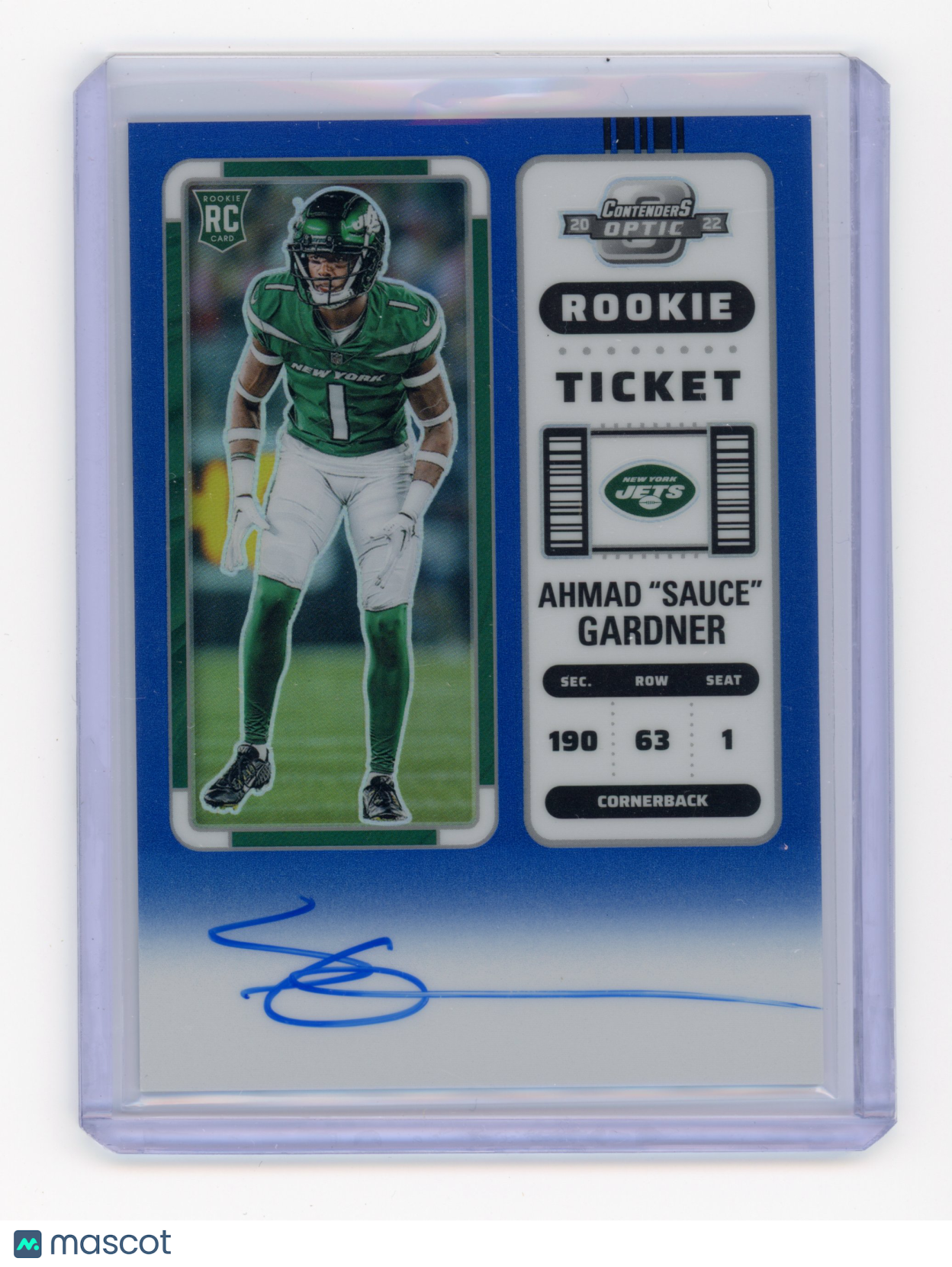 2022 Panini Contenders Optic Ahmad Gardner Rookie Ticket Auto Blue 50/75 RC #101