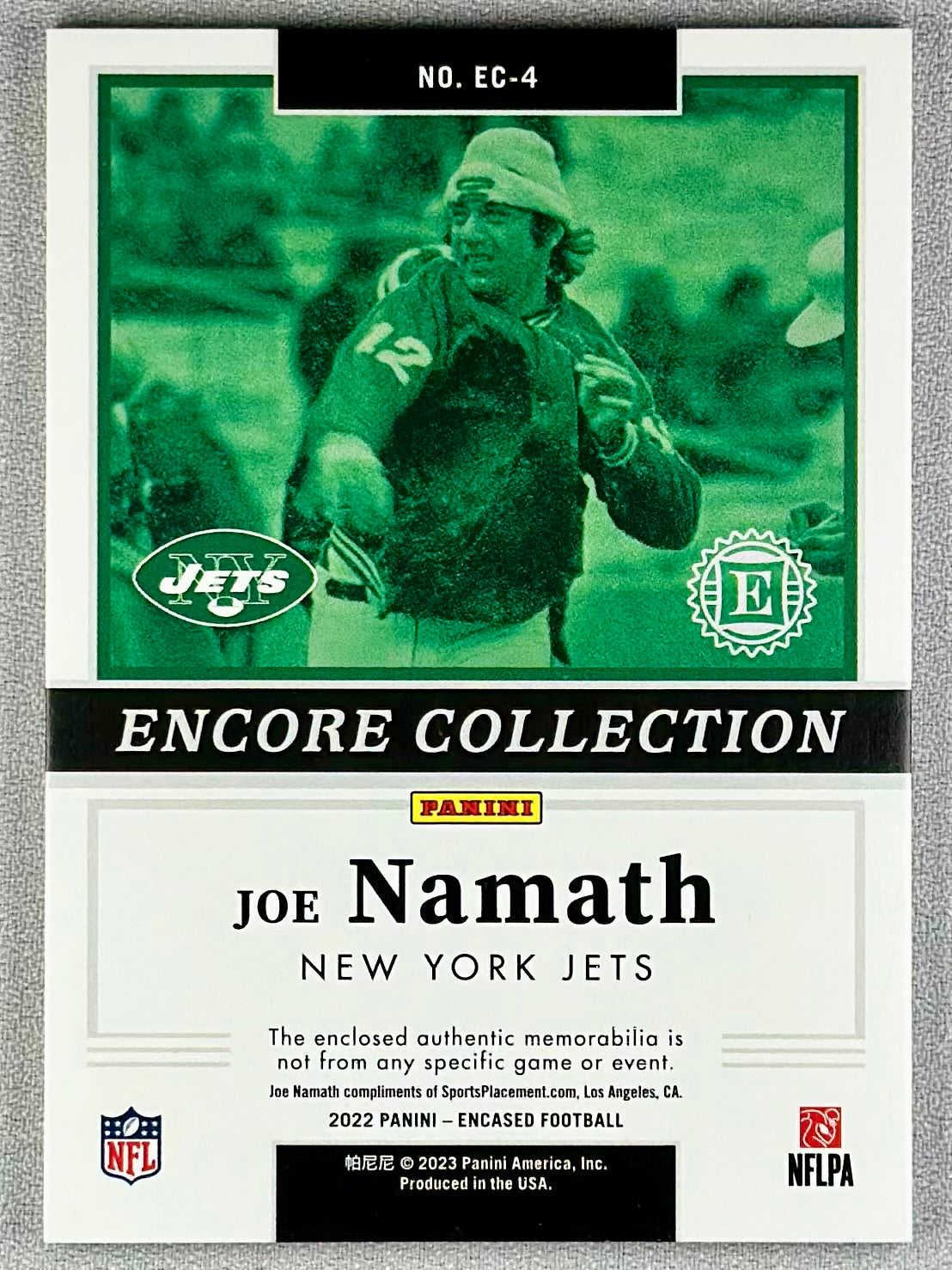 2022 Panini Encased Joe Namath Encore Collection Patches Gold /25 #EC4