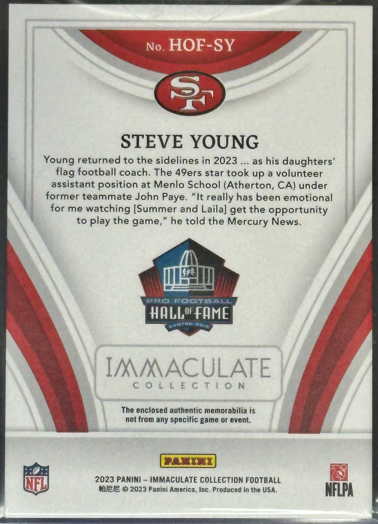 Steve Young 2023 Panini Immaculate Collection HOF Jerseys /49 #HOF-SY