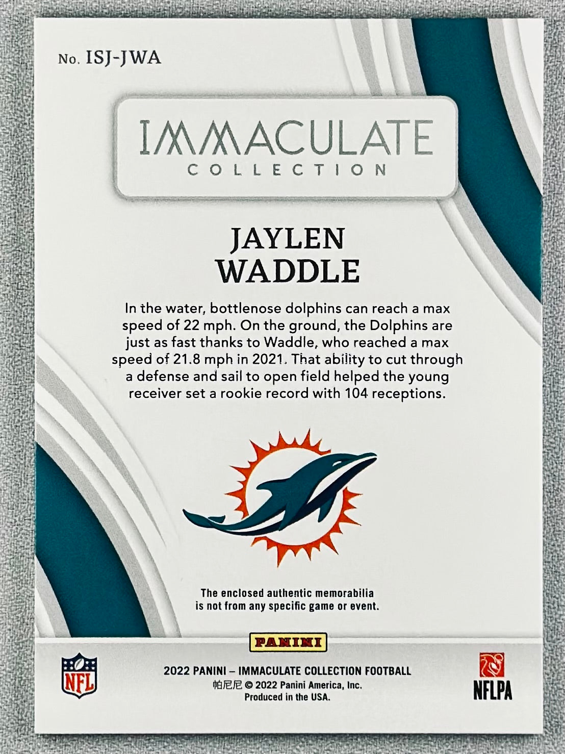 2022 Panini Immaculate Collection Jaylen Waddle Standard Jerseys /49 #ISJJWA