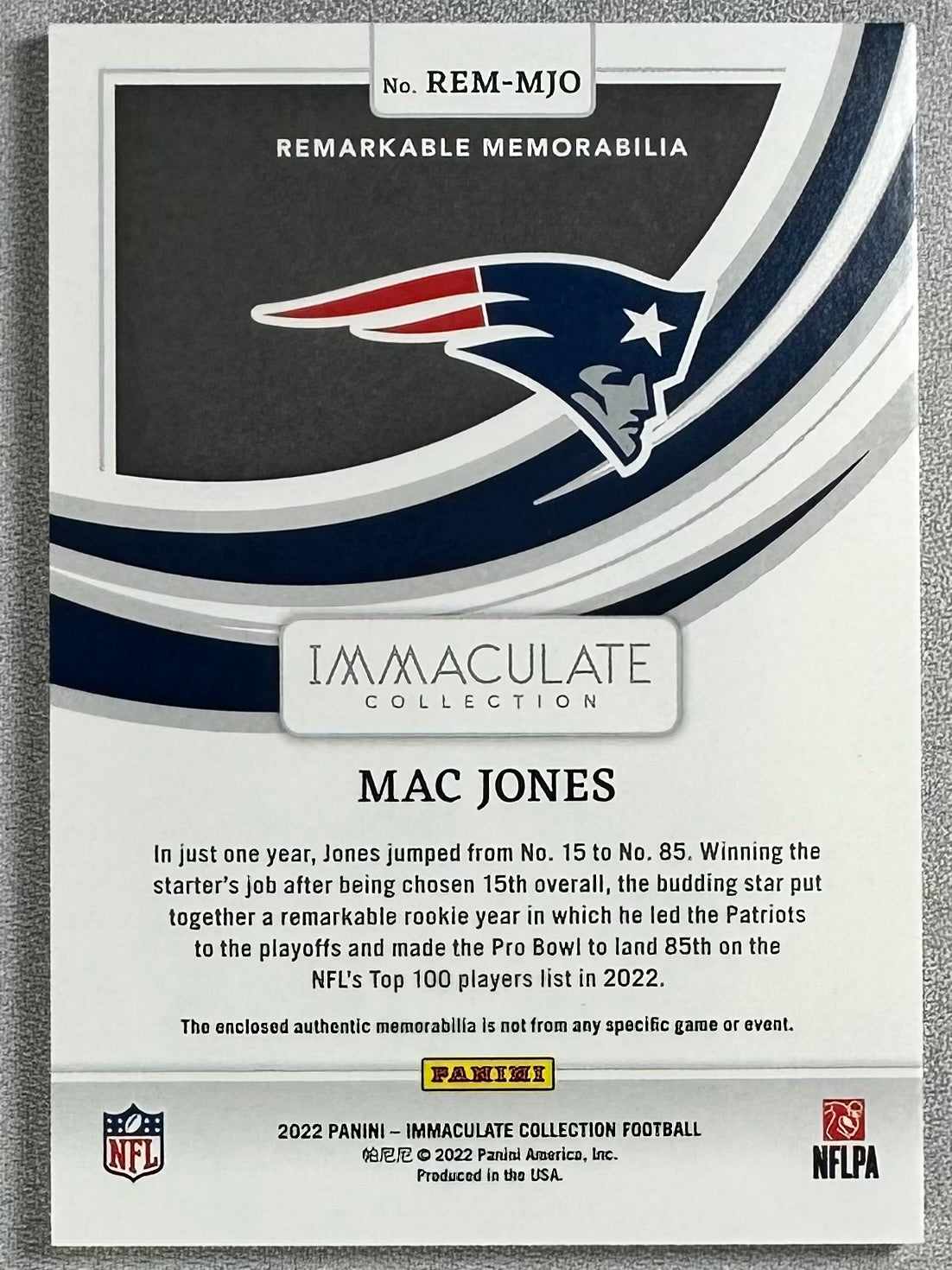 2022 Panini Immaculate Mac Jones Remarkable Memorabilia /49 #REMMJO