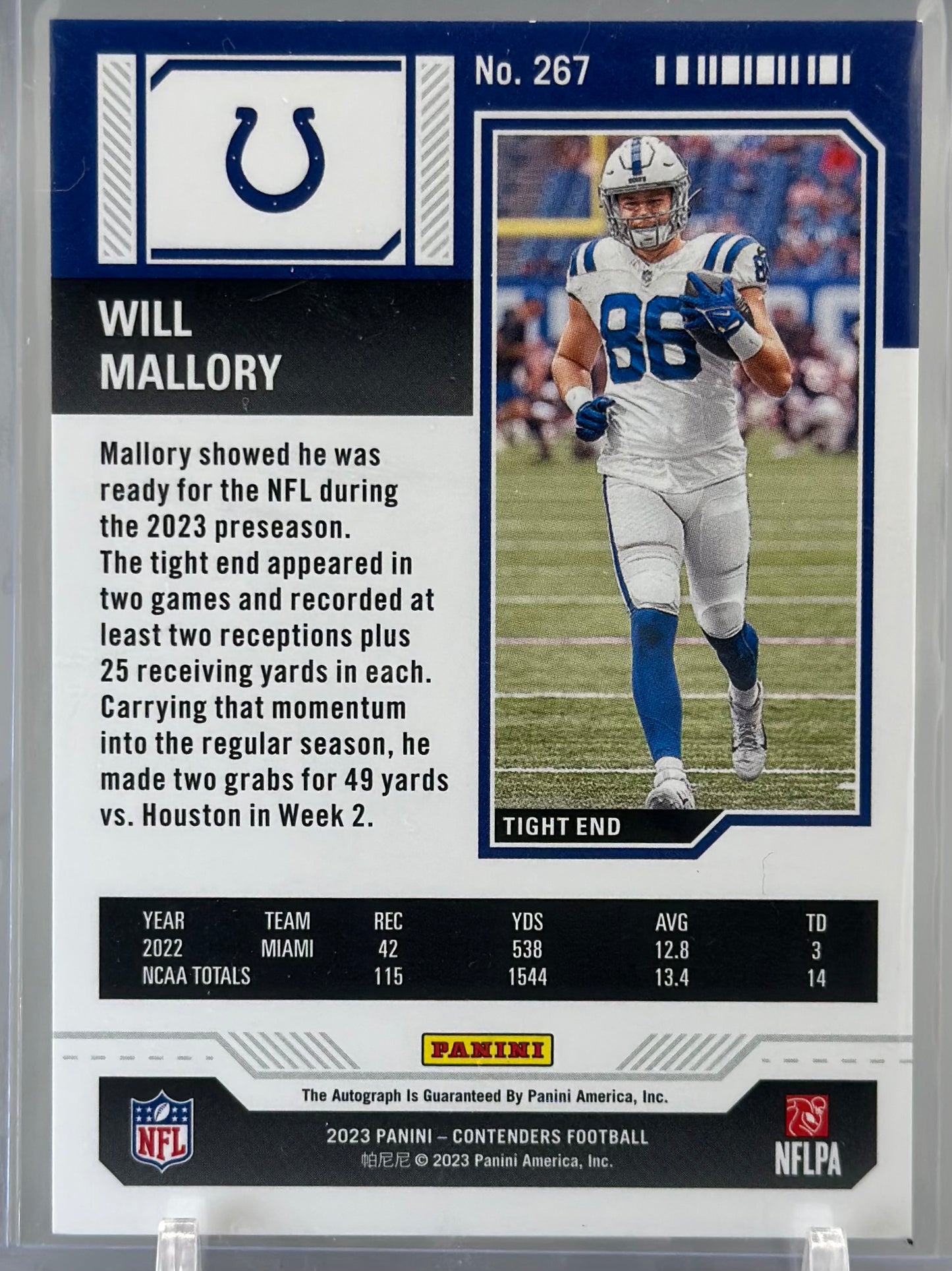 Will Mallory 2022 Panini Contenders Rookie Ticket Auto #267 RC