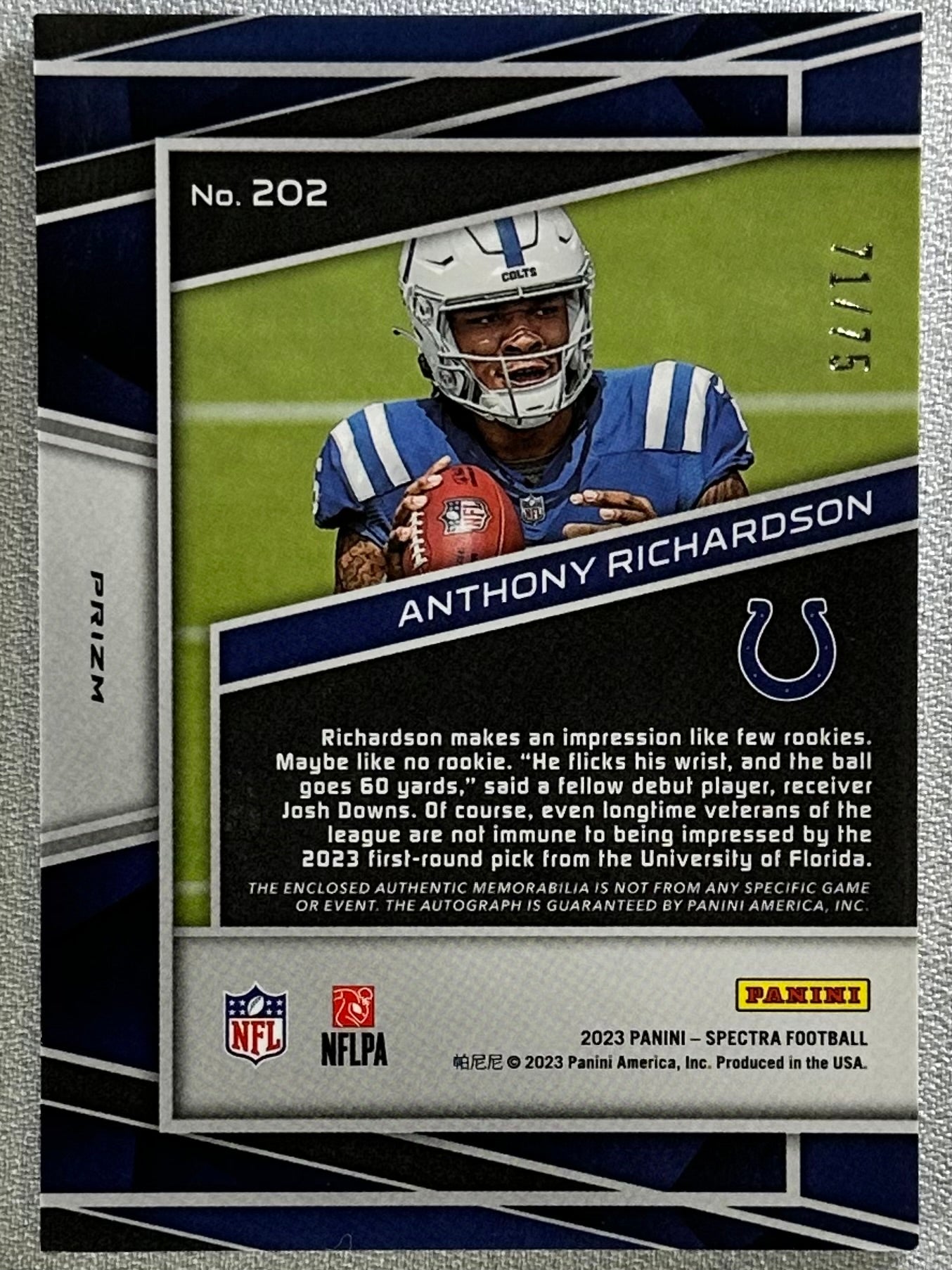 2023 Panini Spectra Anthony Richardson RPA Celestial /75 #202 RC