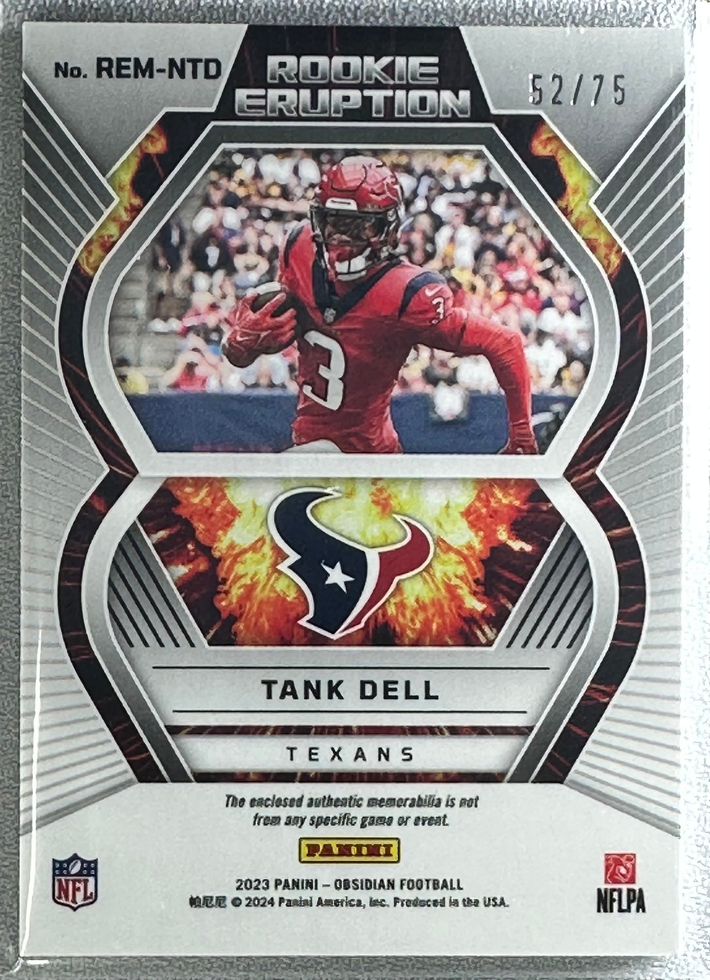 Tank Dell 2023 Panini Obsidian Rookie Eruption Purple /75 #REM-NTD RC