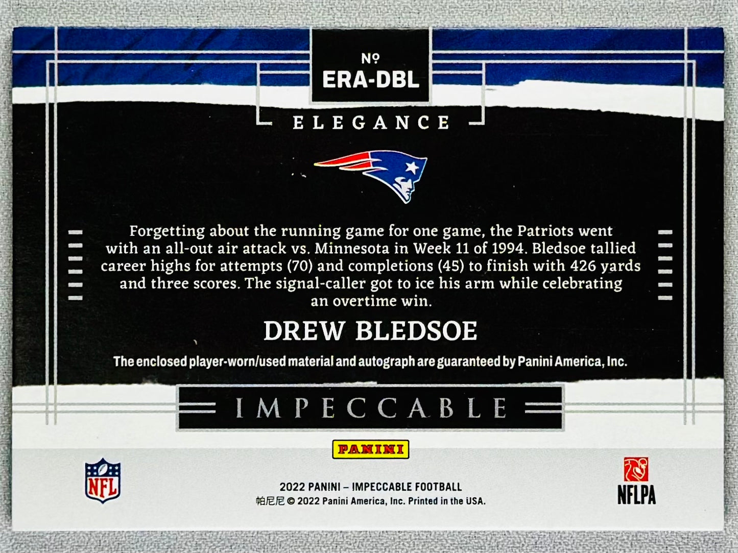 2022 Panini Impeccable Drew Bledsoe Elegance Patch Auto /75 #ERADBL