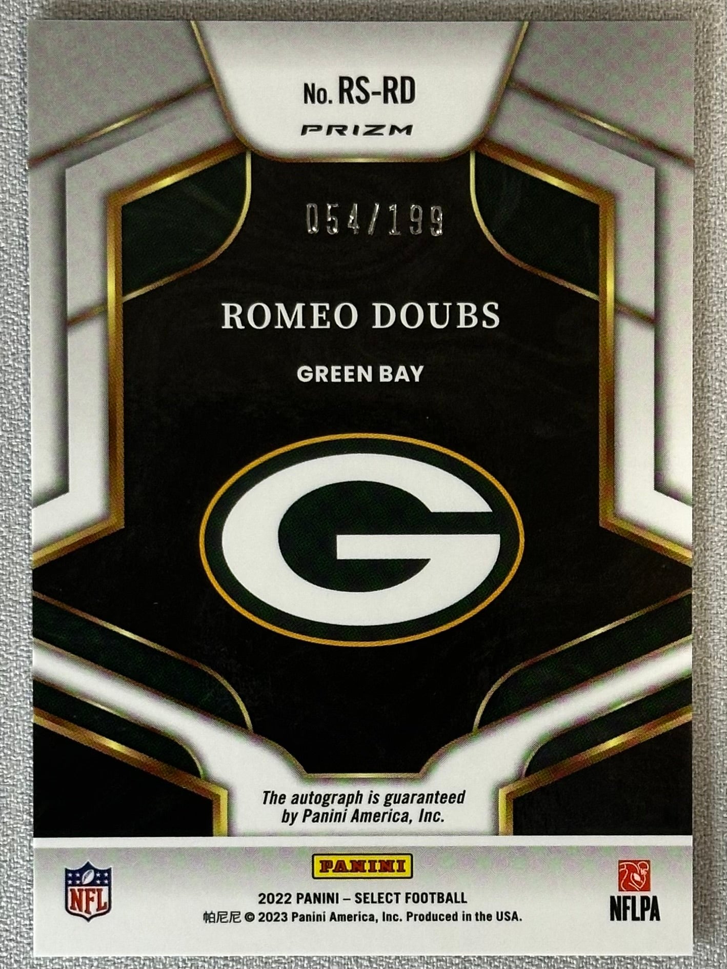 2022 Panini Select Romeo Doubs Rookie Signature Prizm /199 #RS-RD RC