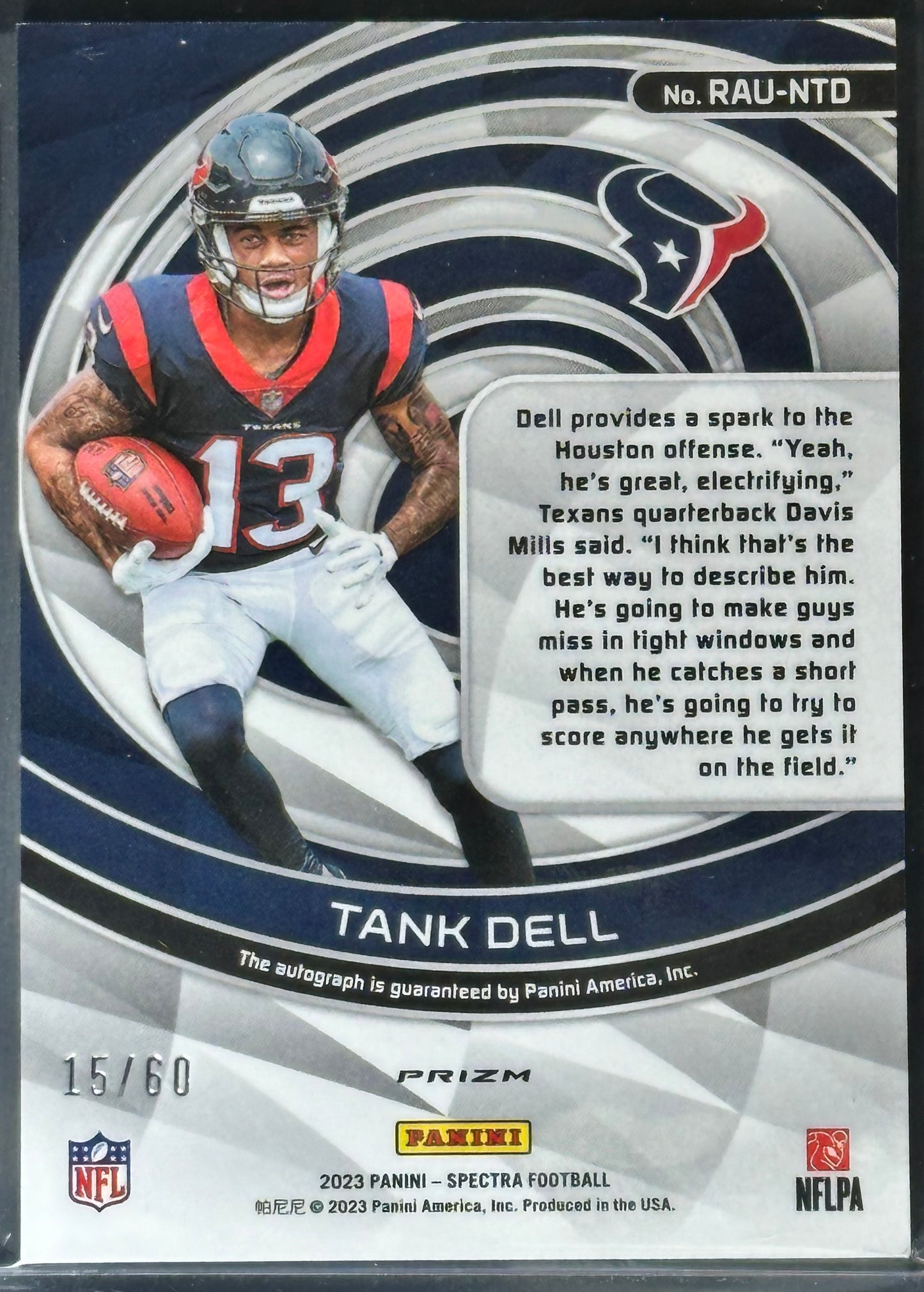 Tank Dell 2023 Panini Spectra Rookie Autos Hyper /60 #RAU-NTD