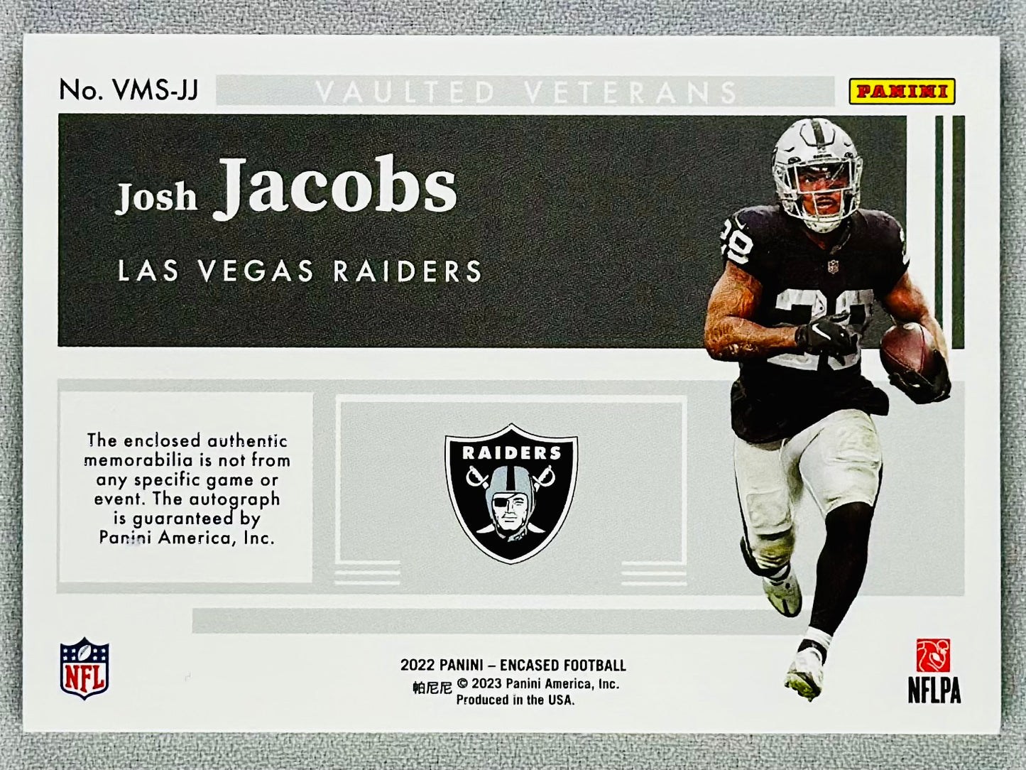 2022 Panini Encased Josh Jacobs Vaulted Veteran MS Sapphire /50 #VMS-JJ