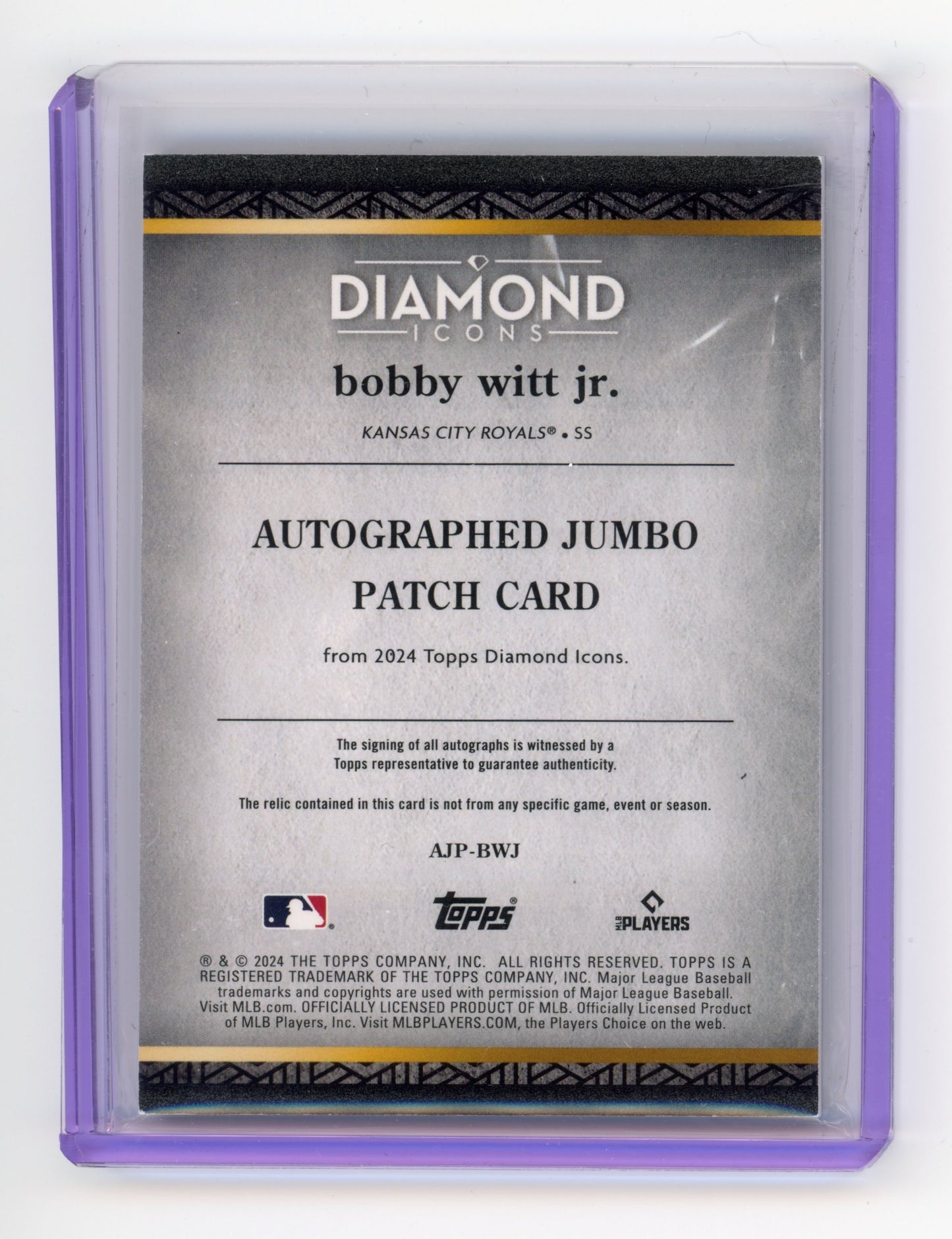 2024 Topps Diamond Icons Bobby Witt Jr. Autographed Jumbo Patch 09/25 #AJP-BWJ