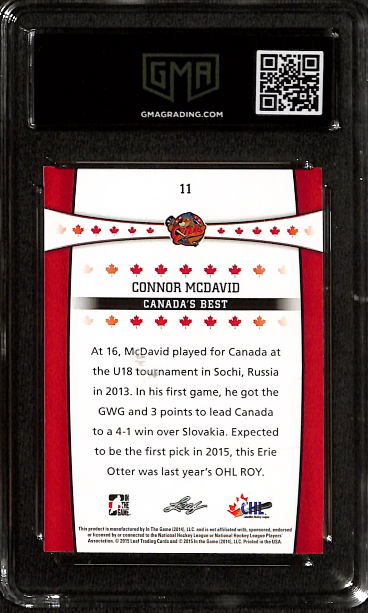 2014-15 Leaf ITG Connor McDavid Canada’s Best Rookie #11 GMA 10