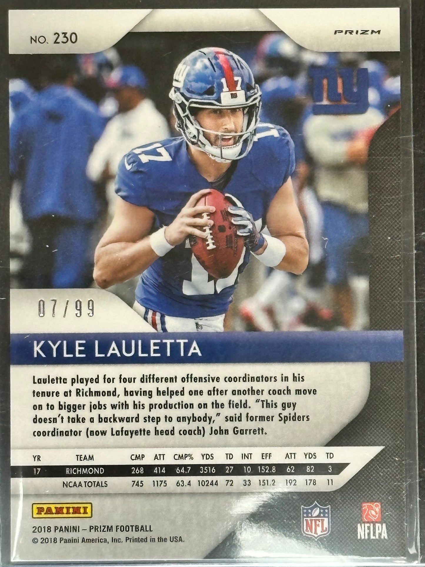 Kyle Lauletta 2018 Panini Prizm Blue Scope /99 #230