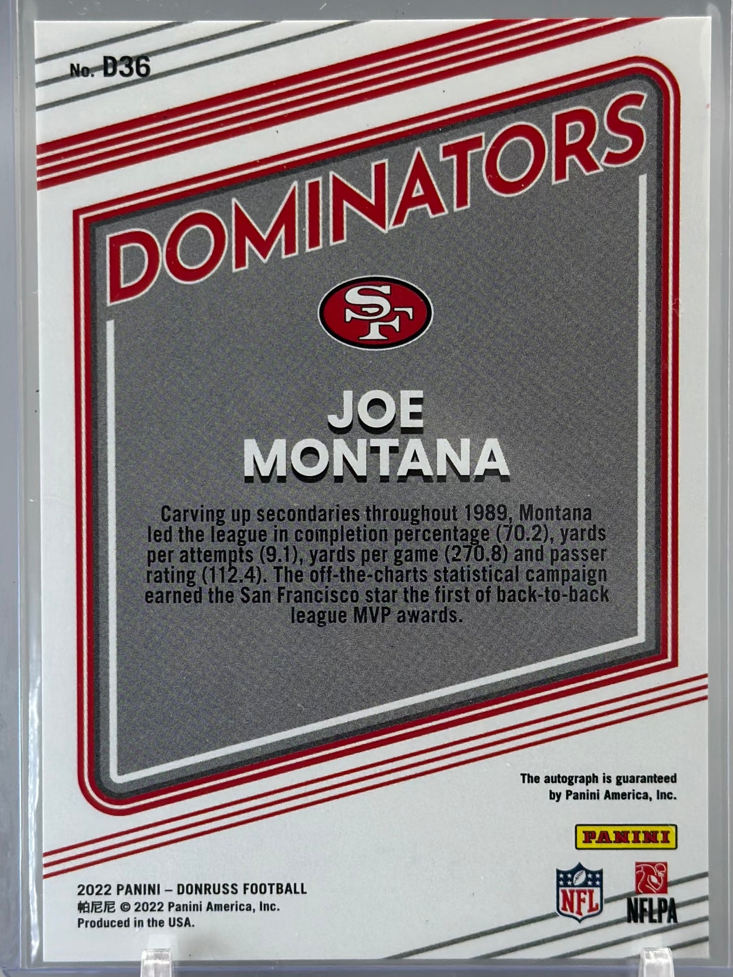 Joe Montana 2022 Panini Donruss Dominators Autographs /10 #D36