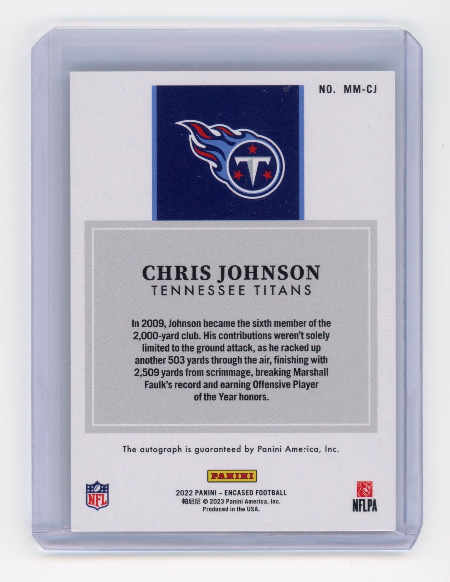 2022 Panini Encased Chris Johnson Milestone Marks Autograph Gold 01/10 #MM-CJ