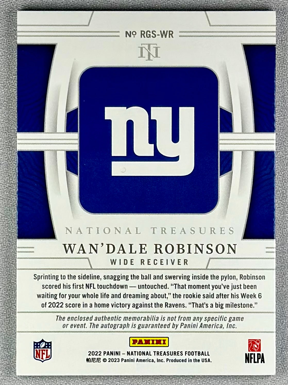 2023 Panini National Treasures Wan'Dale Robinson RK Gear Sig Holo Silver /25 RC