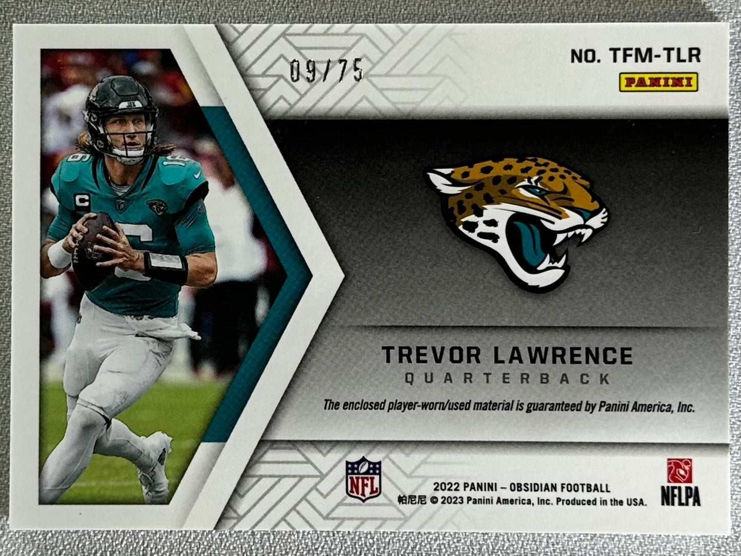 2022 Panini Obsidian Trevor Lawrence Trifecta Material Orange /75 #TFM-TLR