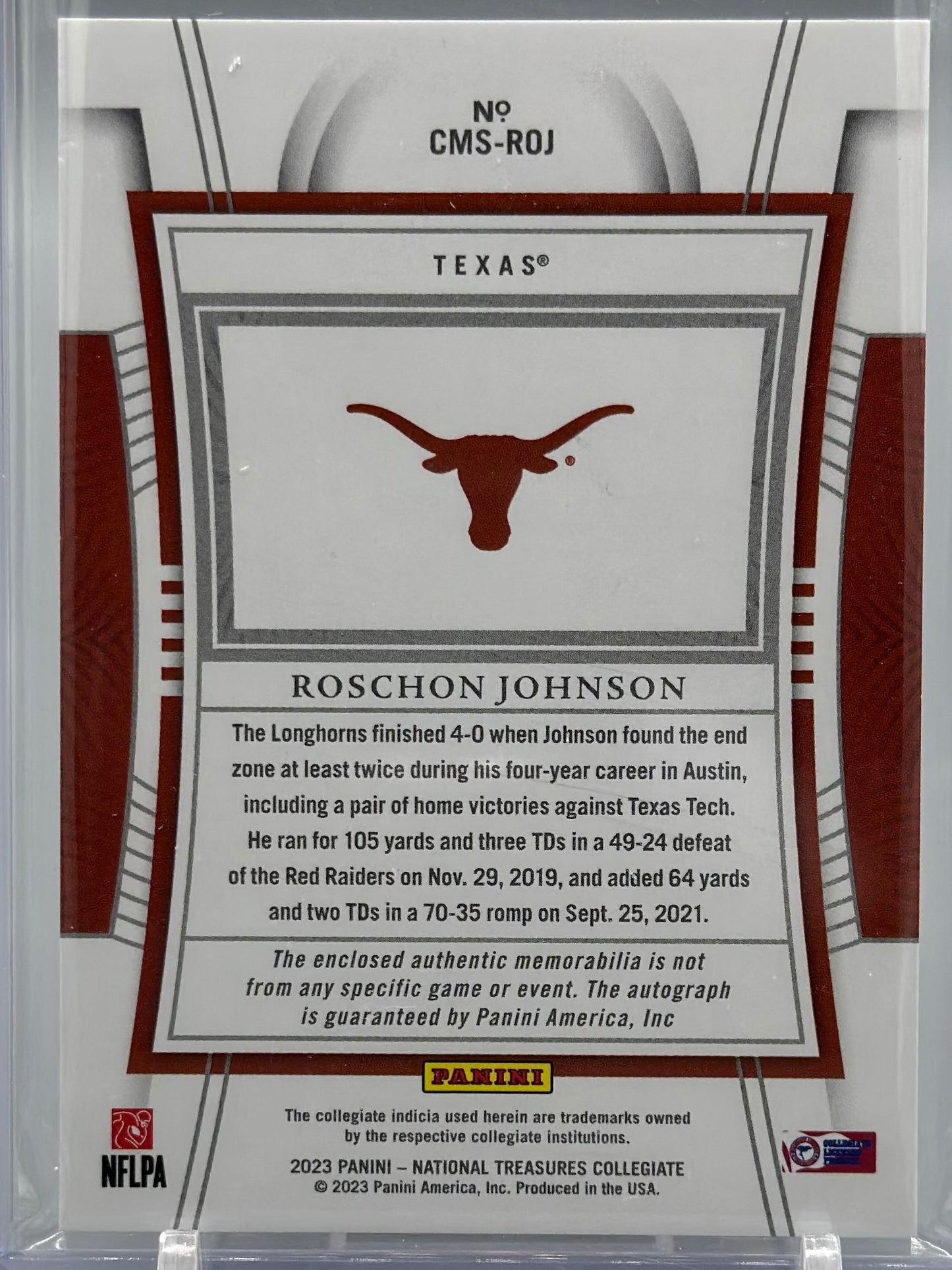 Roschon Johnson 2023 Panini National Treasures Collegiate RPA Blue /49 RC