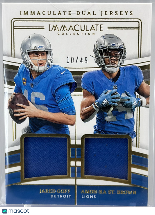 Amon-Ra St. Brown Jared Goff 2023 Immaculate Dual Jerseys /49 #IDJ-DET