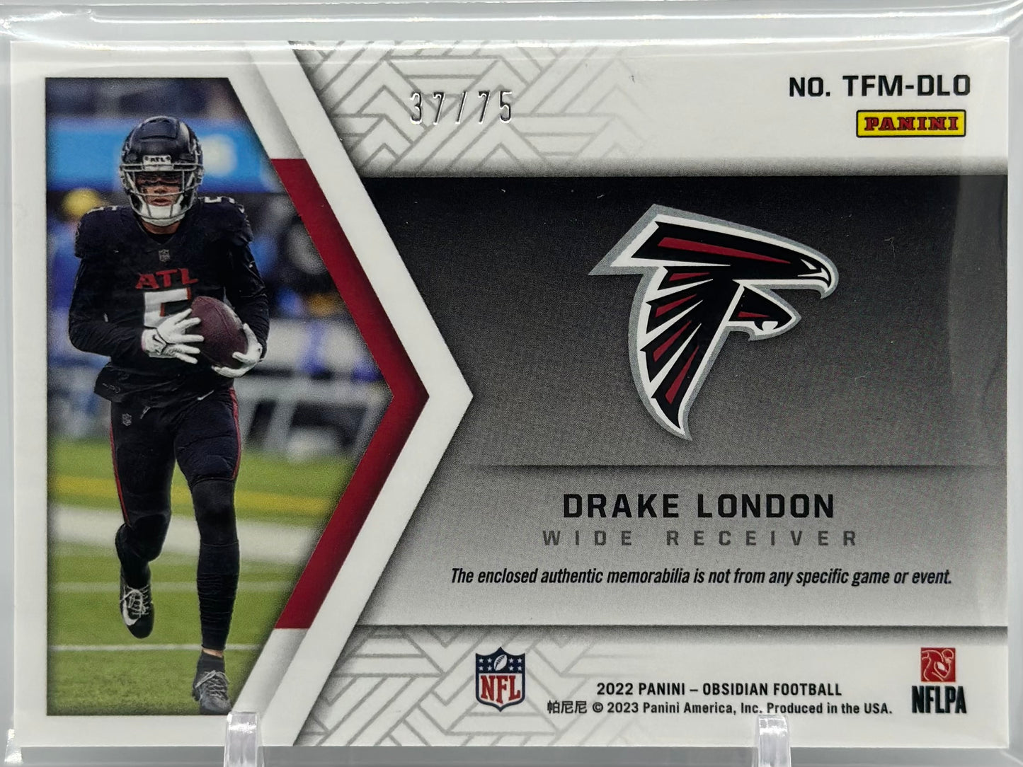 Drake London 2022 Panini Obsidian Trifecta Material Orange /75 #TFM-DLO RC