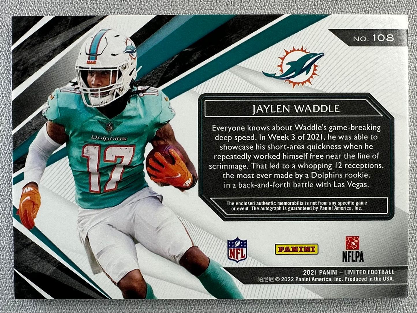 2021 Panini Limited Jaylen Waddle RPA Ruby Spotlight /35 #108 RC