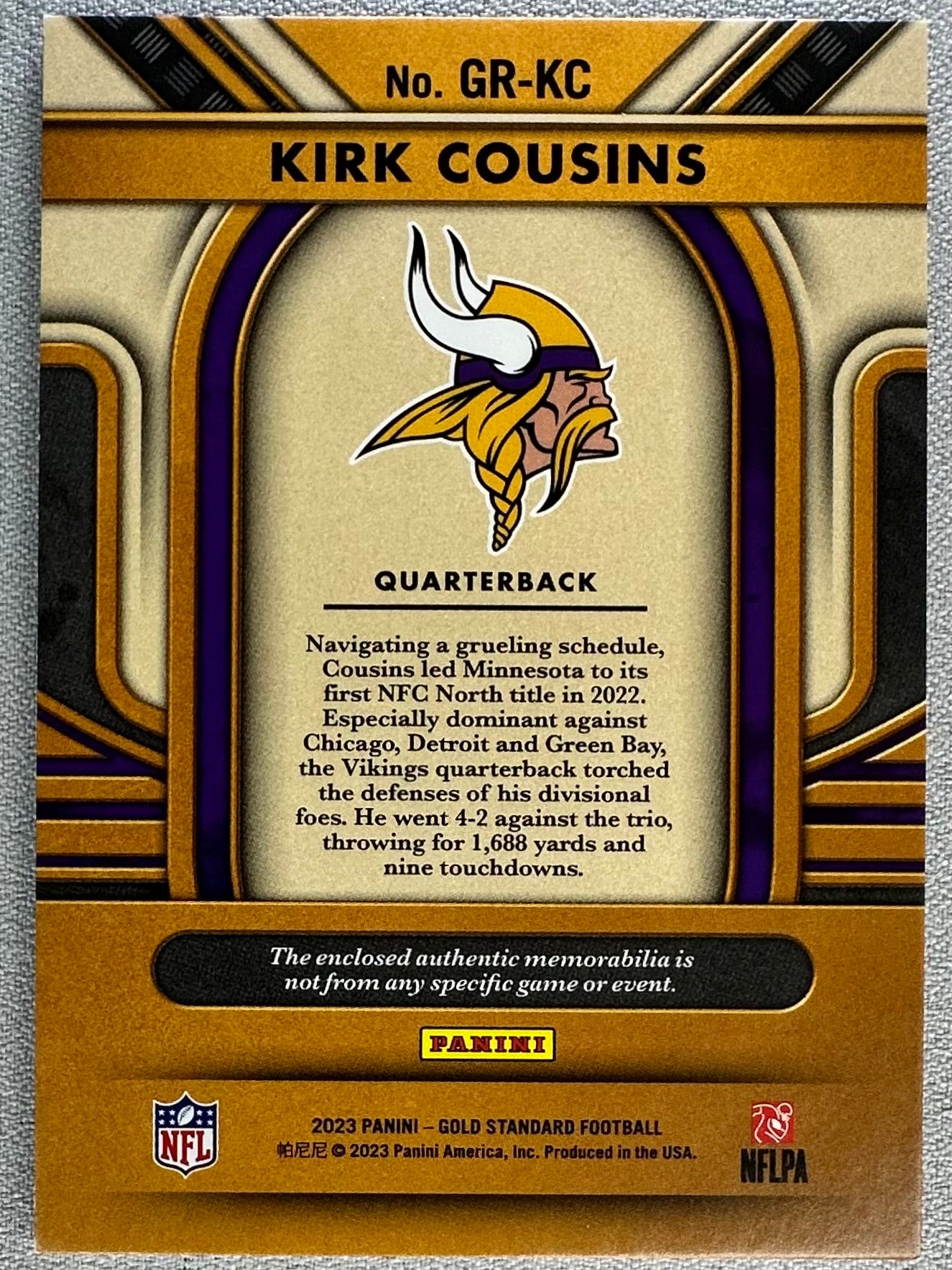 2023 Panini Gold Standard Kirk Cousins Gold Rush /299 #GR-KC