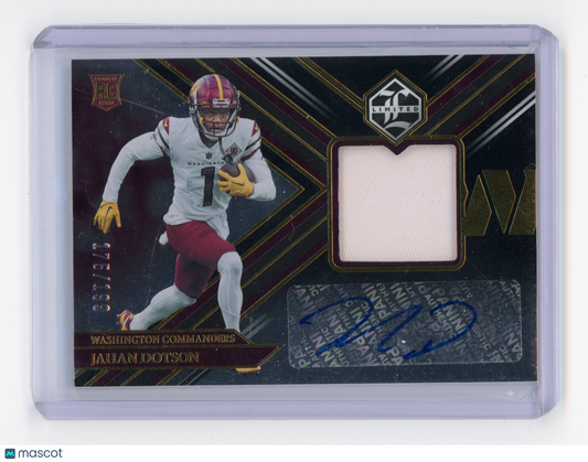 2022 Panini Limited Jahan Dotson Rookie Patch Autograph 175/199 RC #113