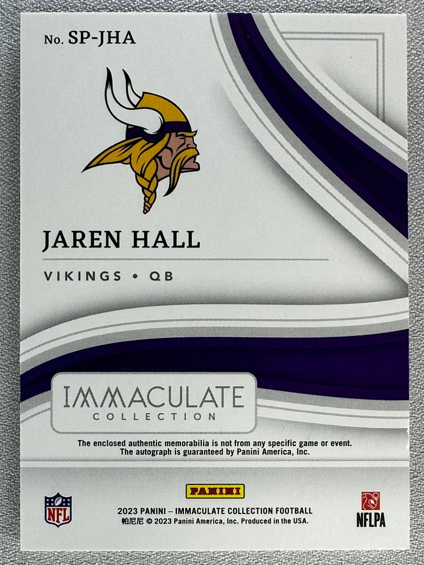 2023 Panini Immaculate Collection Jaren Hall Signature Patches /99 #SP-JHA RC