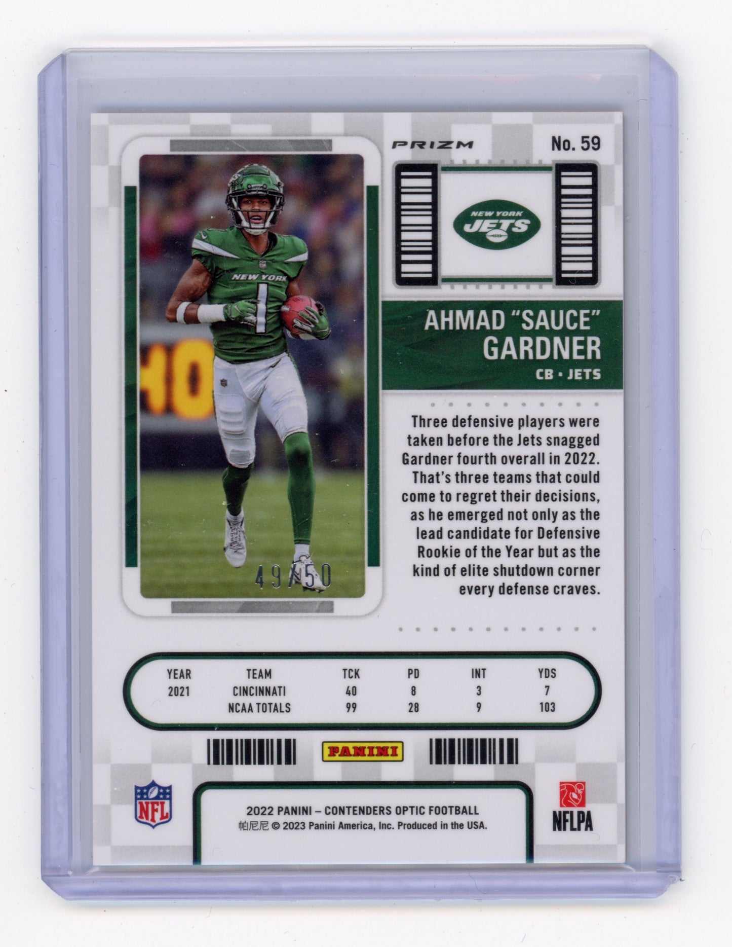 2022 Panini Contenders Optic Ahmad 'Sauce' Gardner Orange RC #59