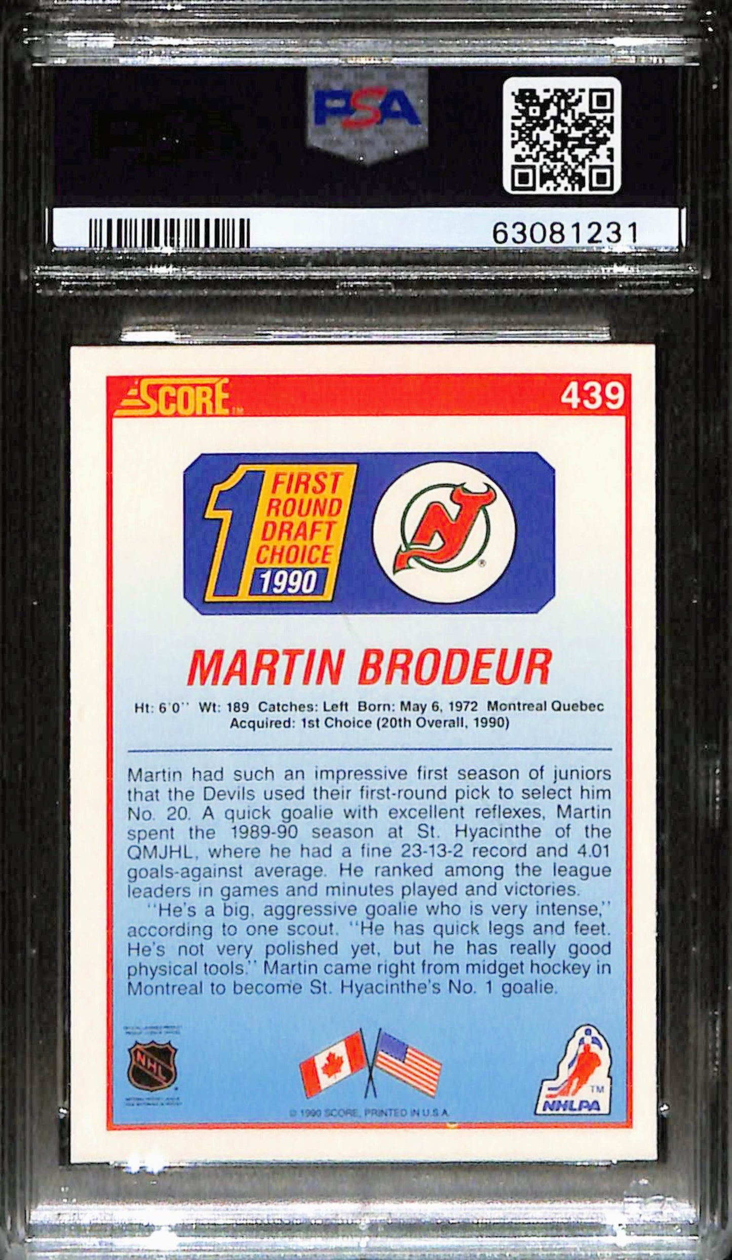 1990 Score Martin Brodeur #439 PSA 9