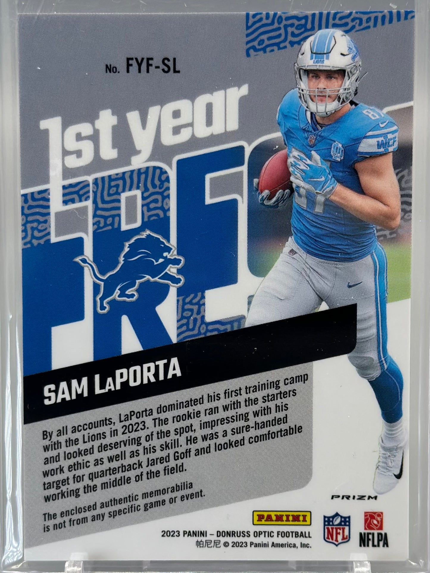 Sam LaPorta 2023 Panini Donruss Optic First Year Fresh Blue Hyper #FYF-SL RC