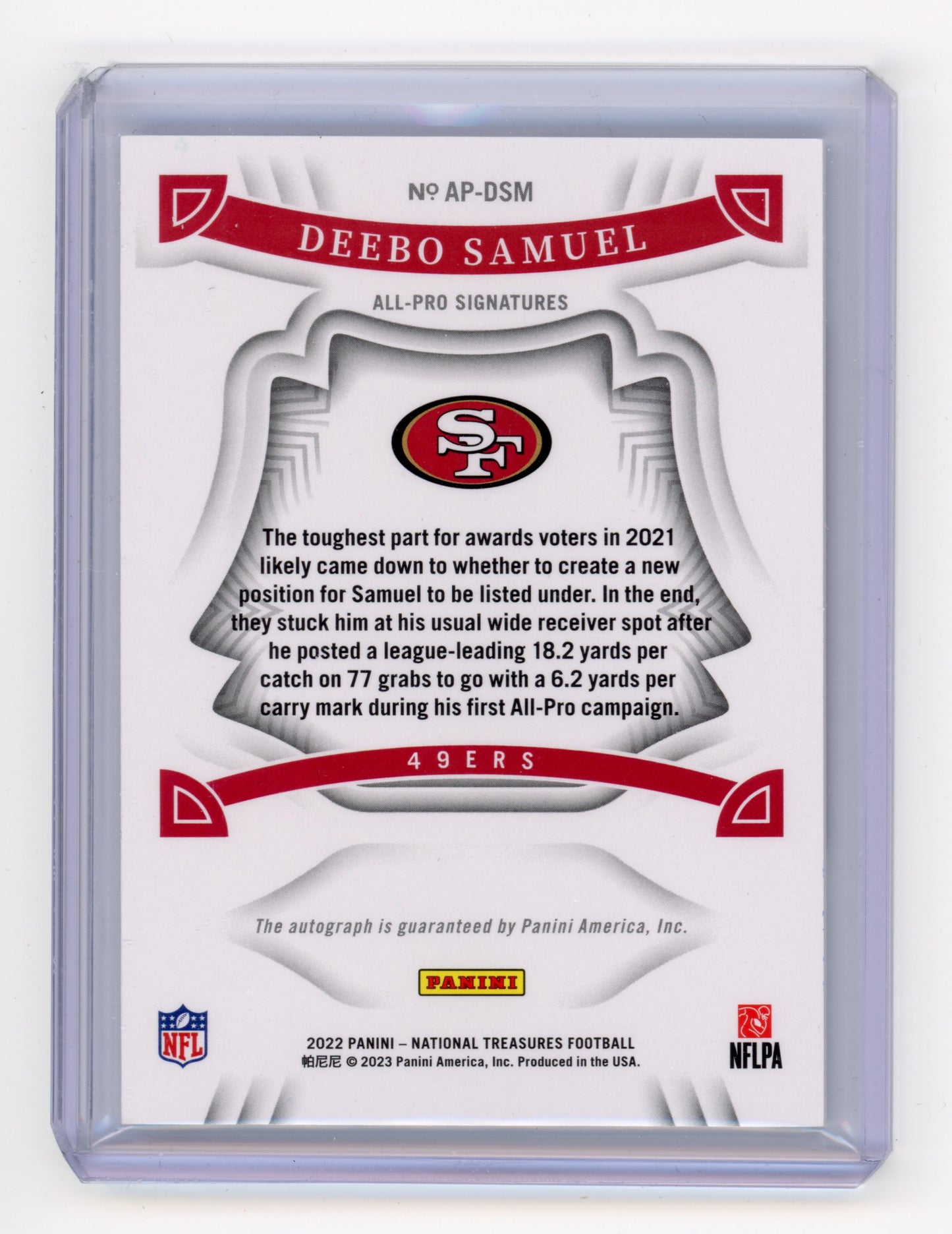 2023 Panini National Treasures Deebo Samuel All-Pro Signatures 23/49 #AP-DSM