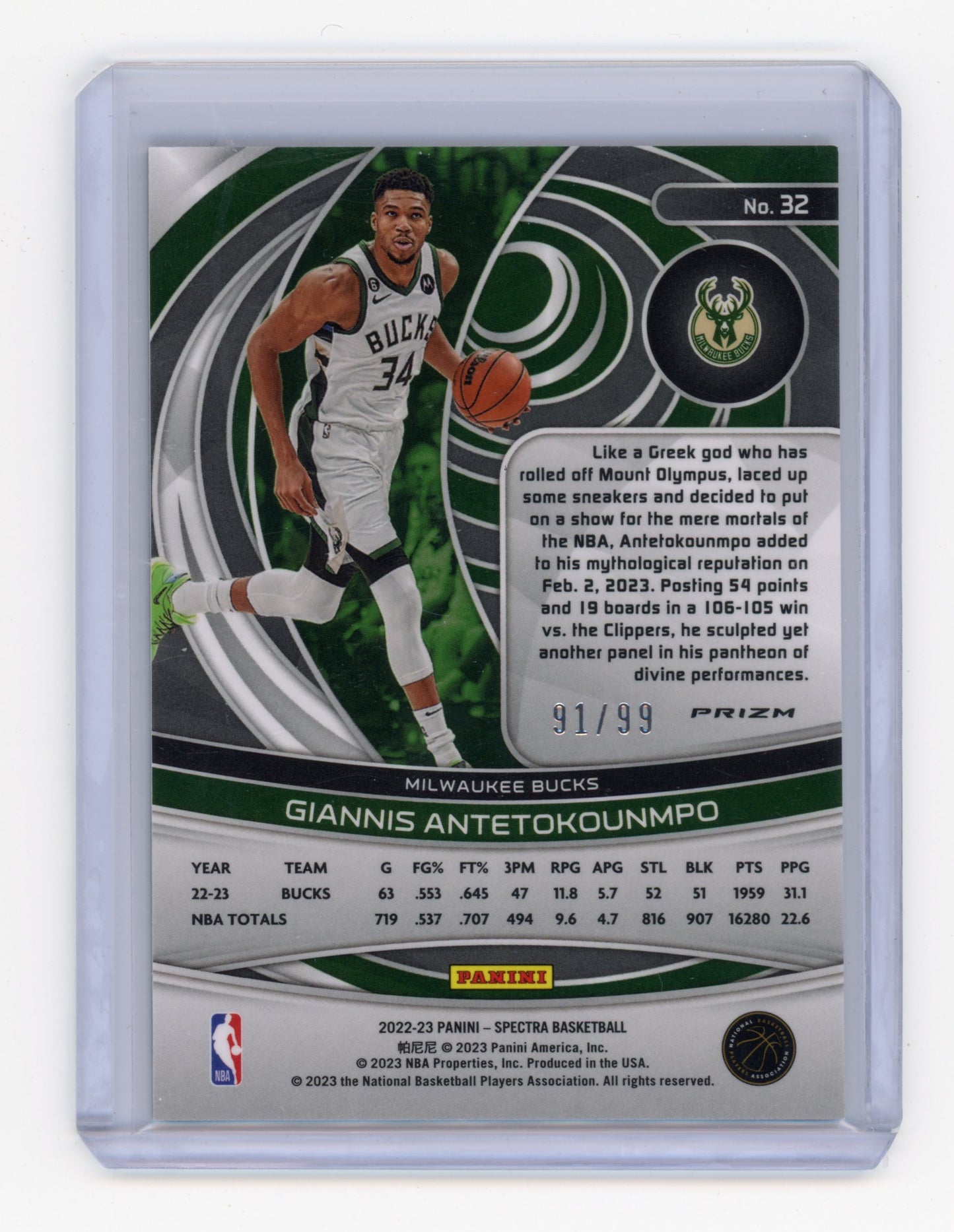 2022 Panini Spectra Giannis Antetokounmpo Interstellar 91/99 #32