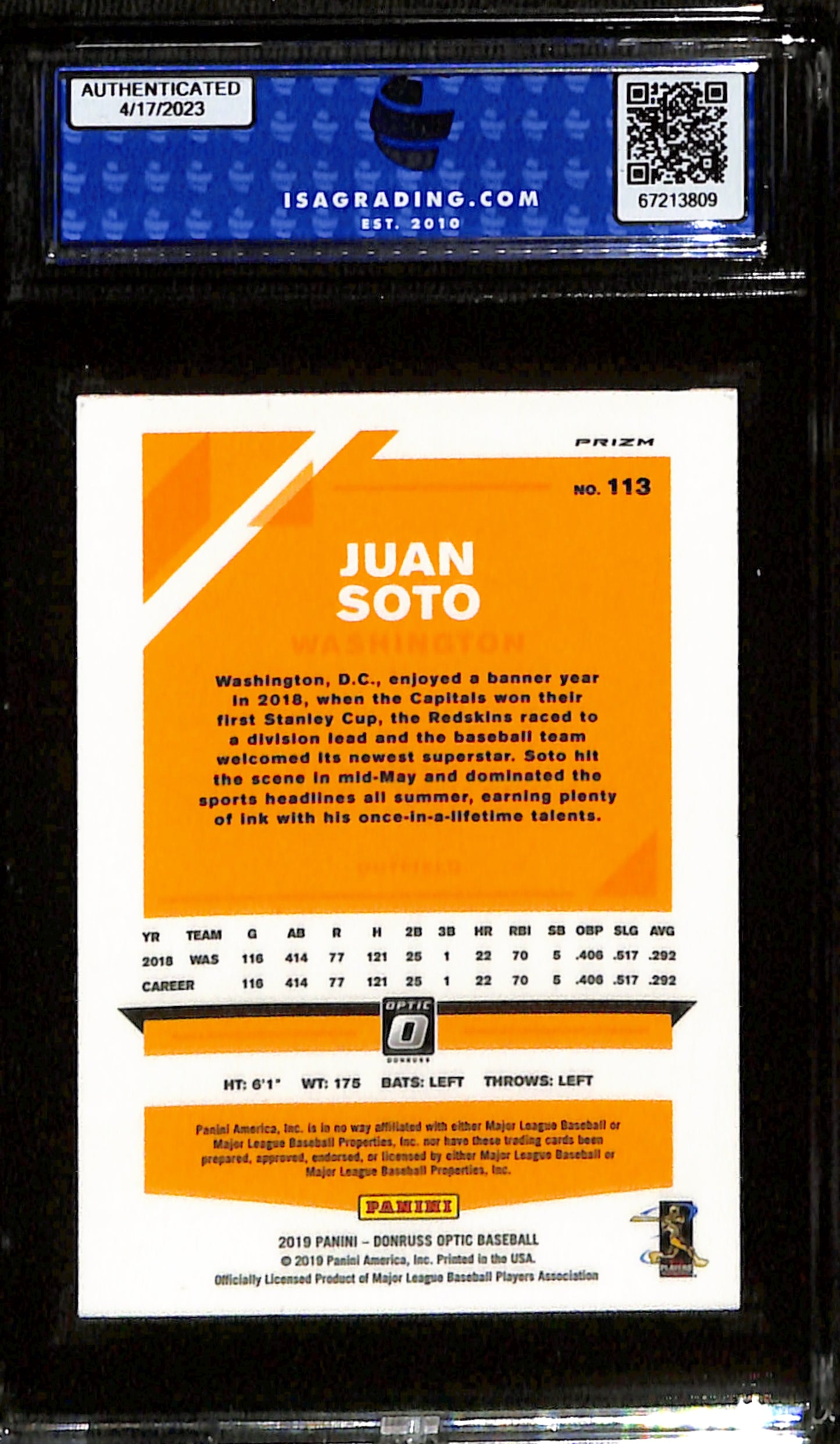 2019-20 Panini Donruss Optic Juan Soto Holo #113 ISA 9