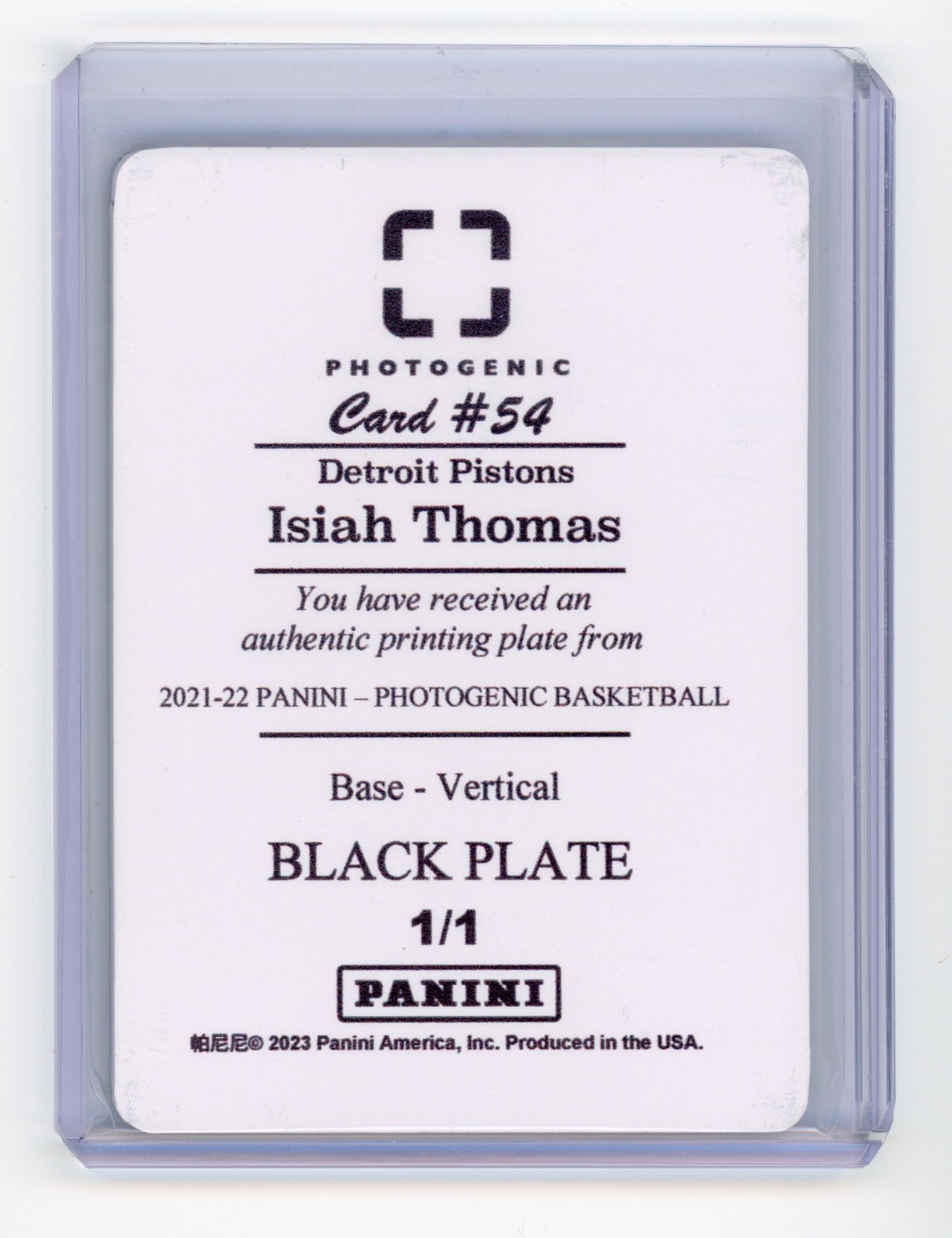 2021 Panini Photogenic Isiah Thomas Black Printing Plate 1 of 1 #54