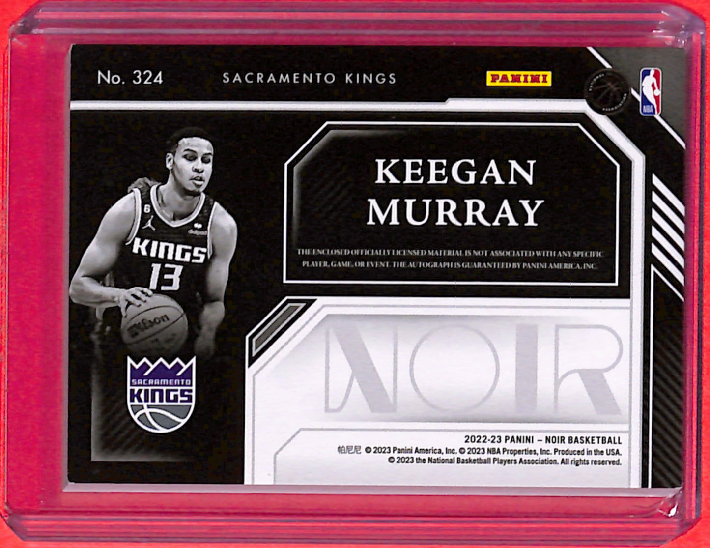 2022-23 Noir Keegan Murray Rookie Patch Autograph /99 #324