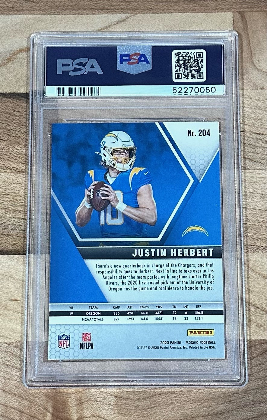 2020 Panini Mosaic Justin Herbert #204 PSA 9