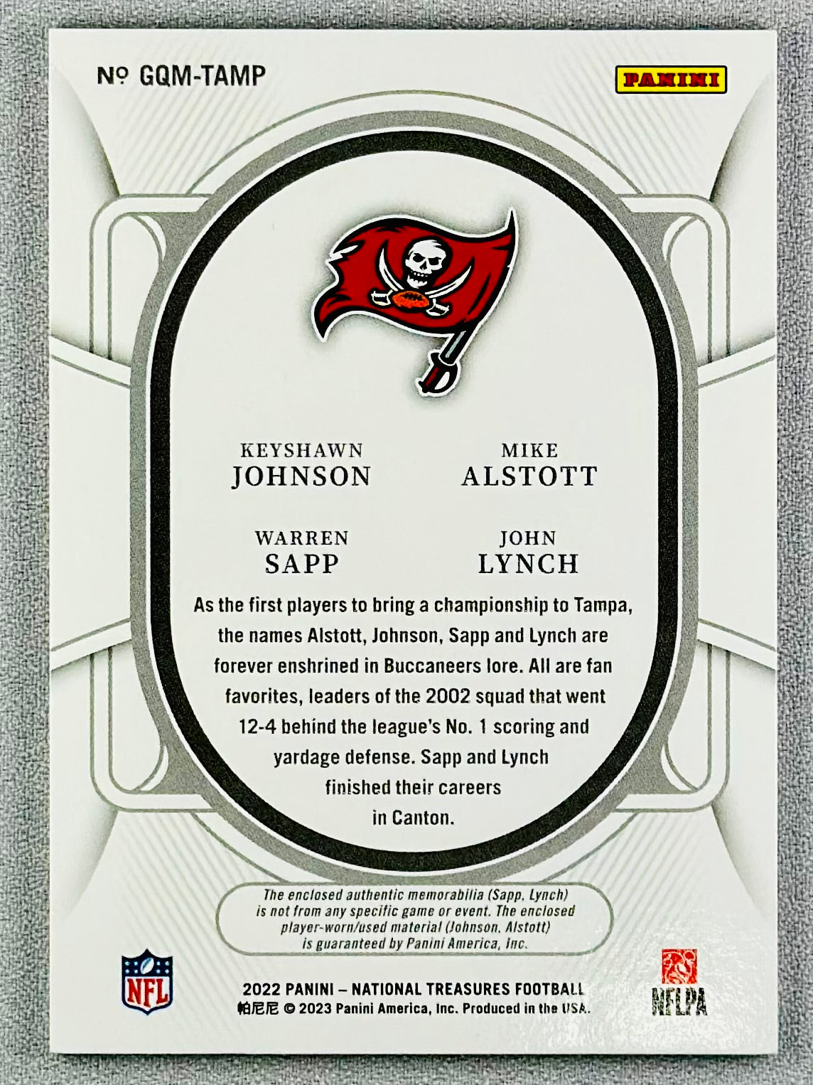 2022 Panini National Treasures TB Buccaneers NFL Gear Quad /99 #GQM-TAMP