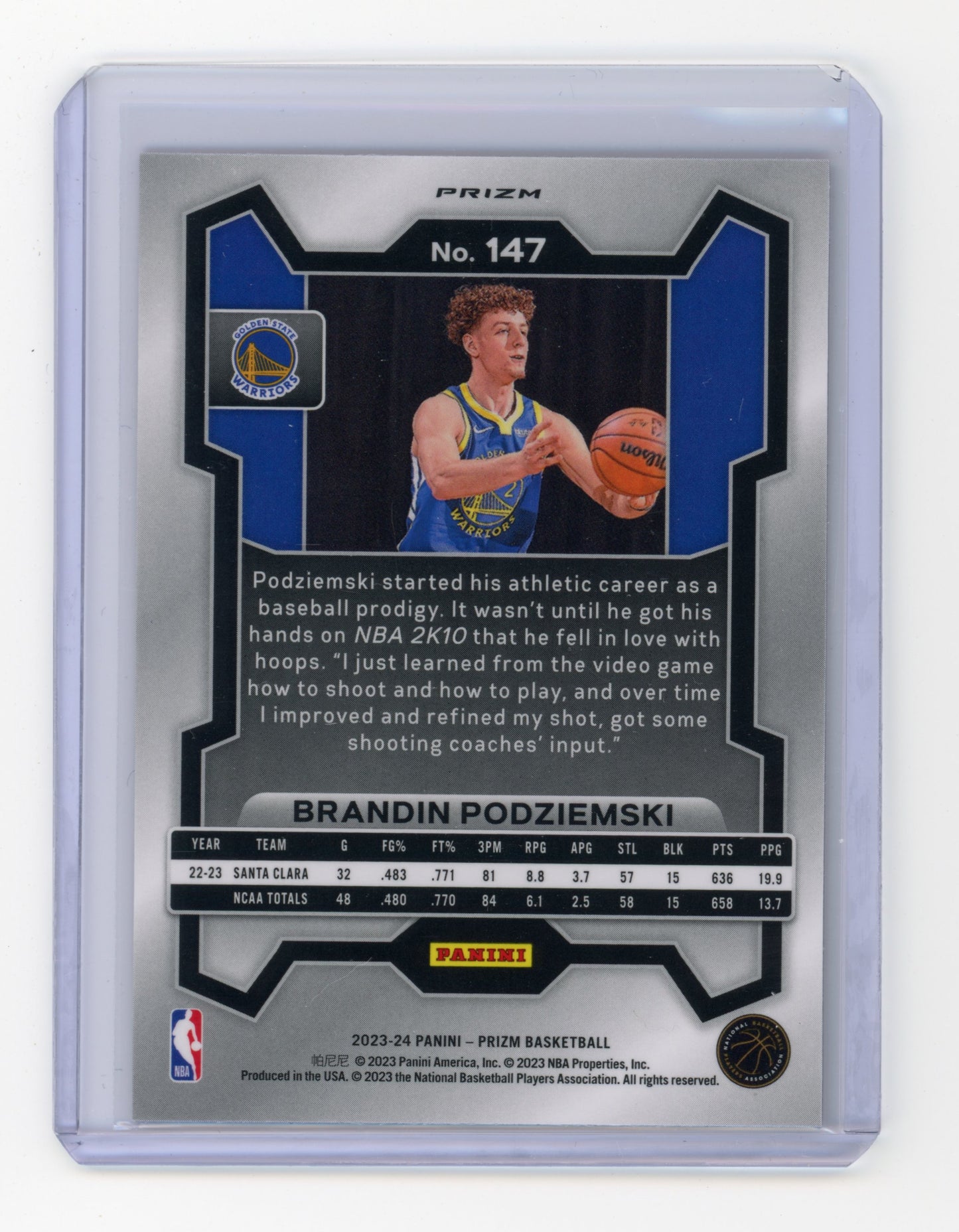 2023 Panini Prizm Brandin Podziemski Red Sparkle RC #147
