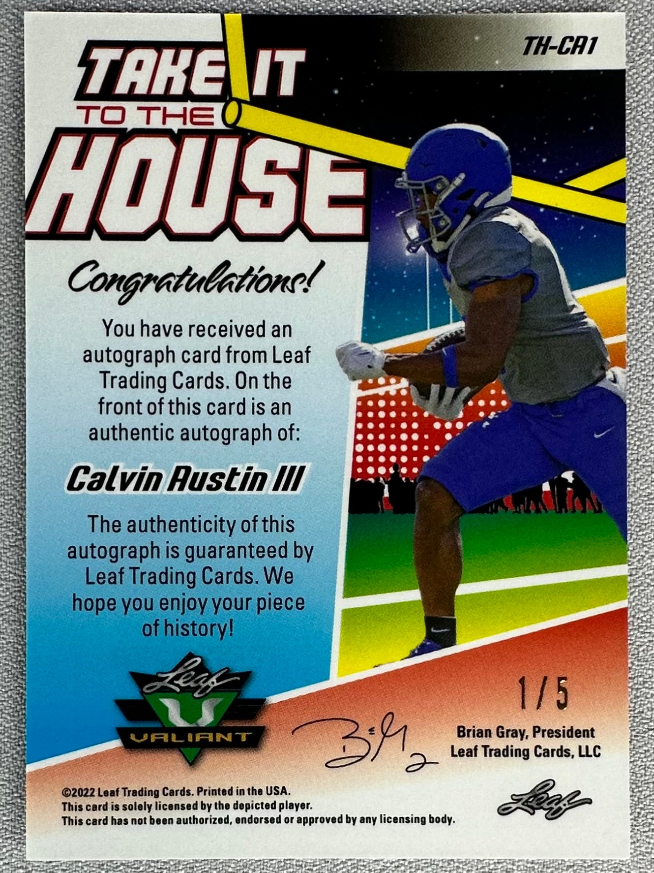 2022 Leaf Valiant Calvin Austin III Take it to the House Crystal RWB /5 RC