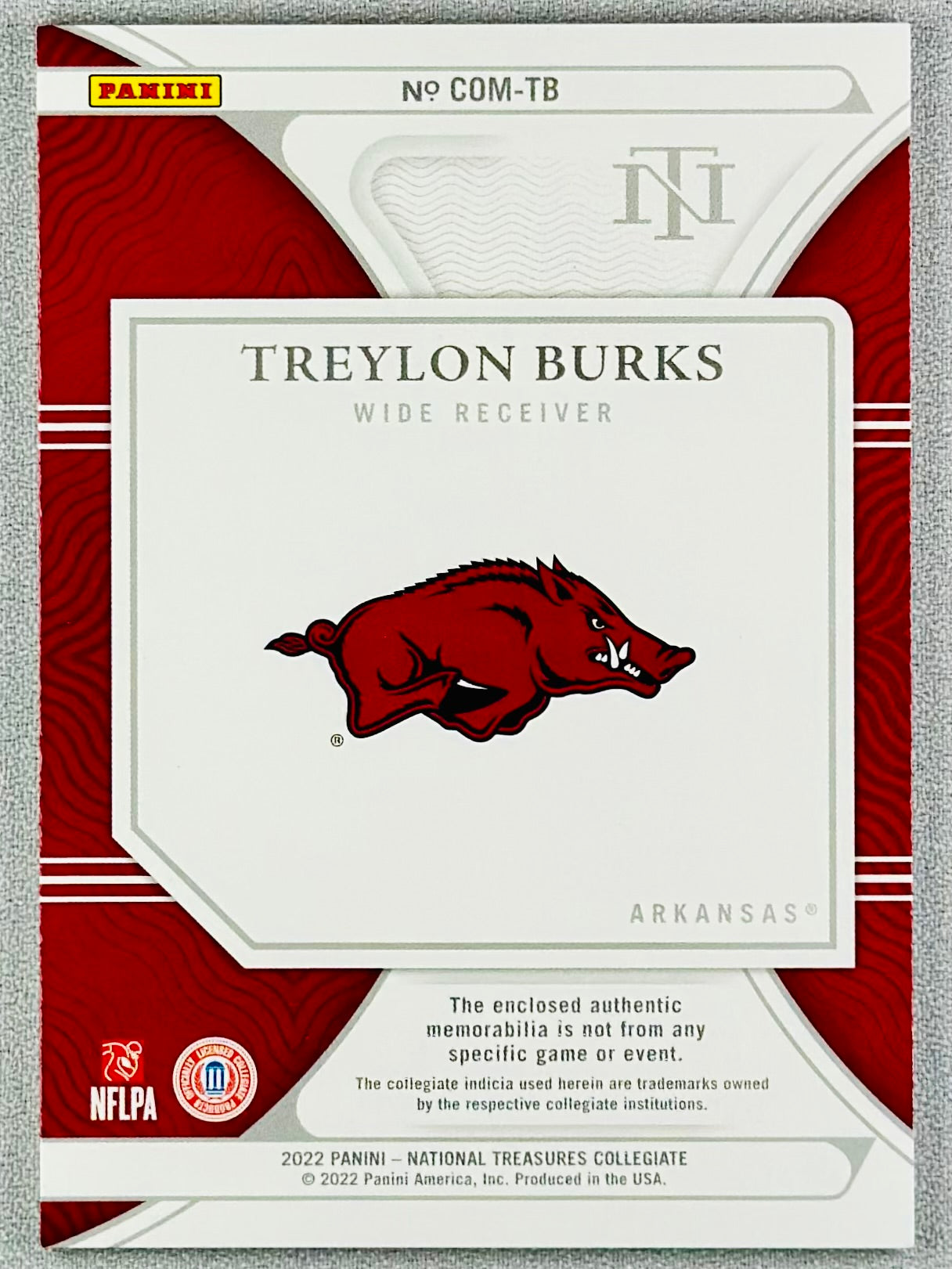 2022 Panini National Treasures College Treylon Burks Combo Materials Prime /10