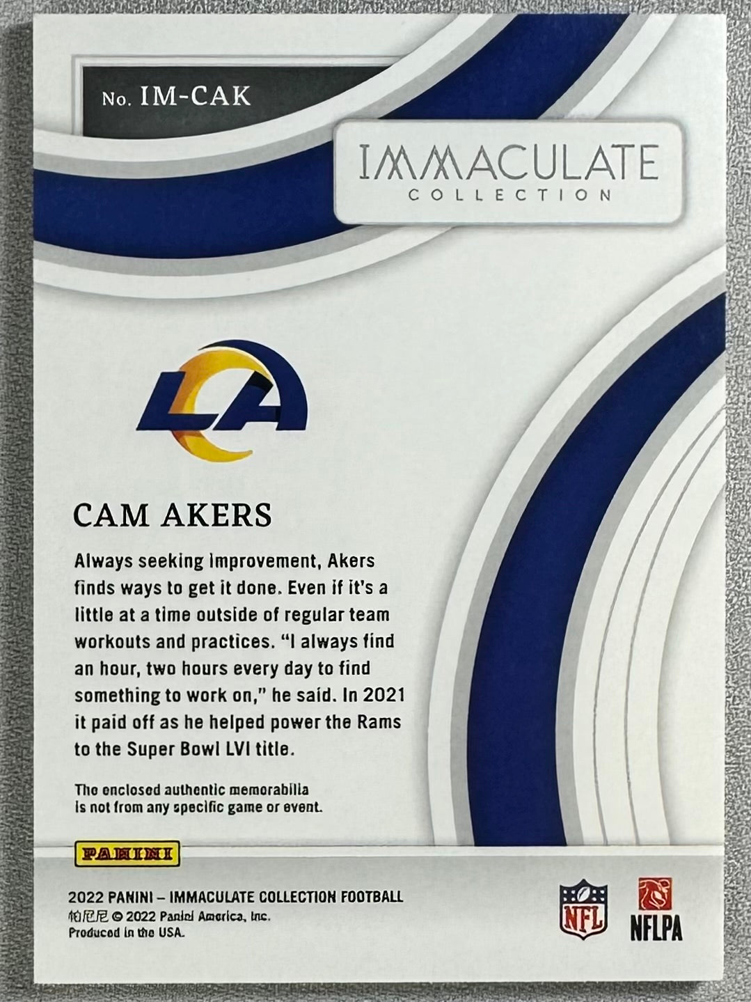 2022 Panini Immaculate Collection Cam Akers Immaculate Materials /99 #IM-CAK