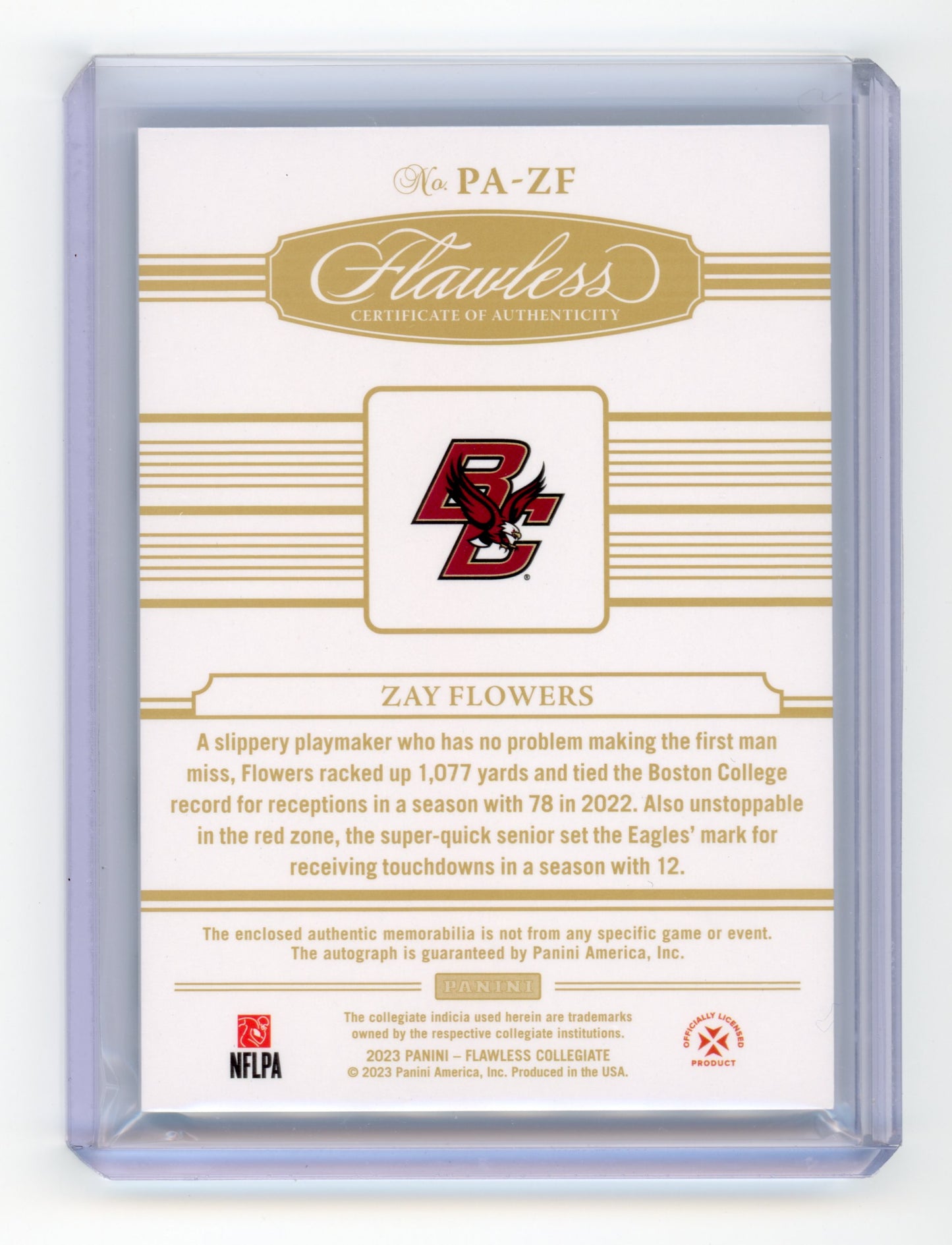 2023 Panini Flawless Collegiate Zay Flowers Rookie Patch Autograph 13/25 #PA-ZF